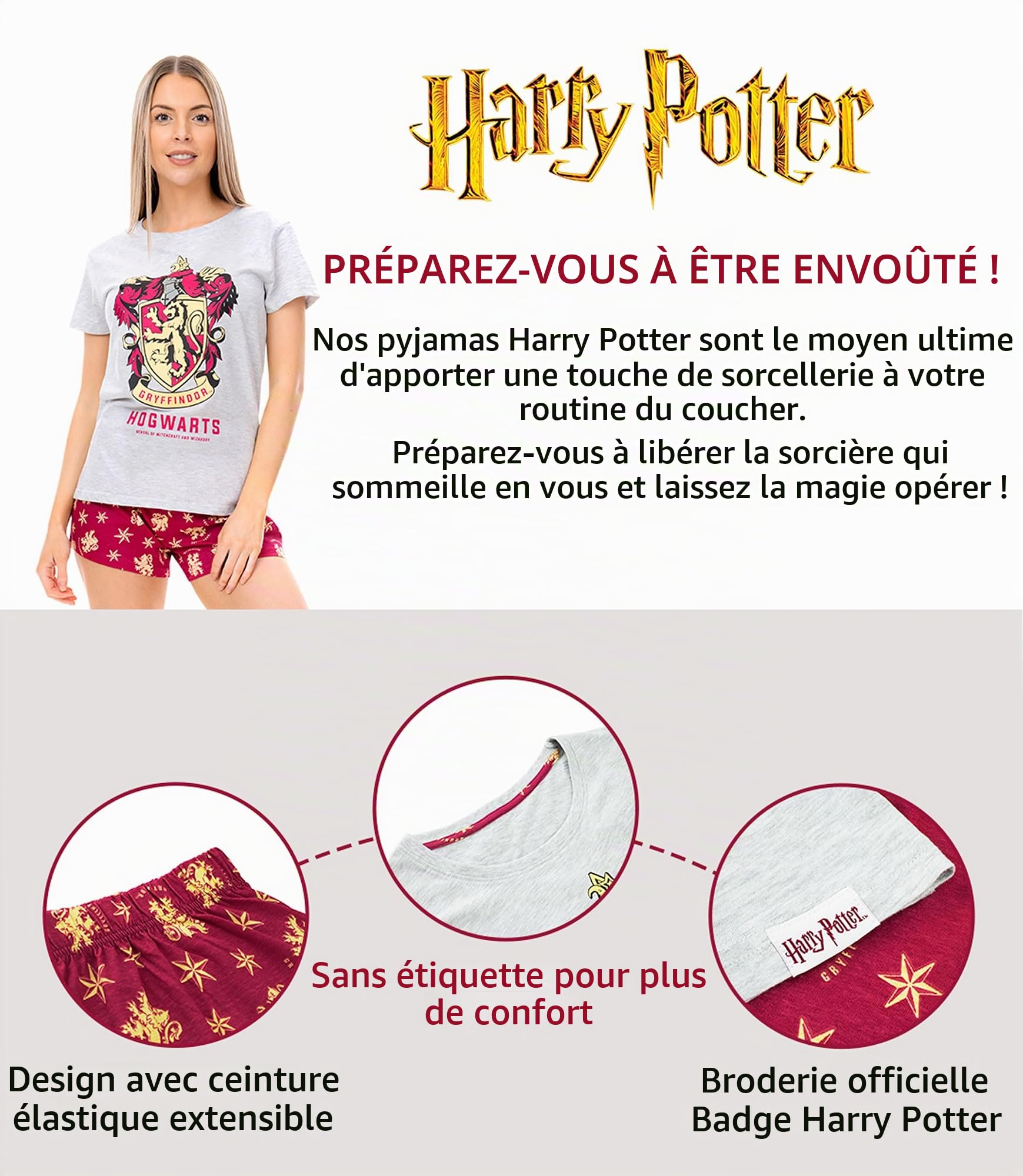 Harry Potter Pyjamas pour Femmes | Ensembles de Pyjamas en Coton Poudlard | Vêtements de Nuit Gryffondor