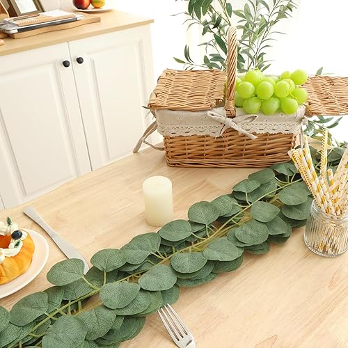 Miniatura 3 de CEWOR 16 guirnaldas de eucalipto, guirnalda de vegetación para mesa, hojas de eucalipto artificiales de eucalipto para decoración de bodas, fiestas,