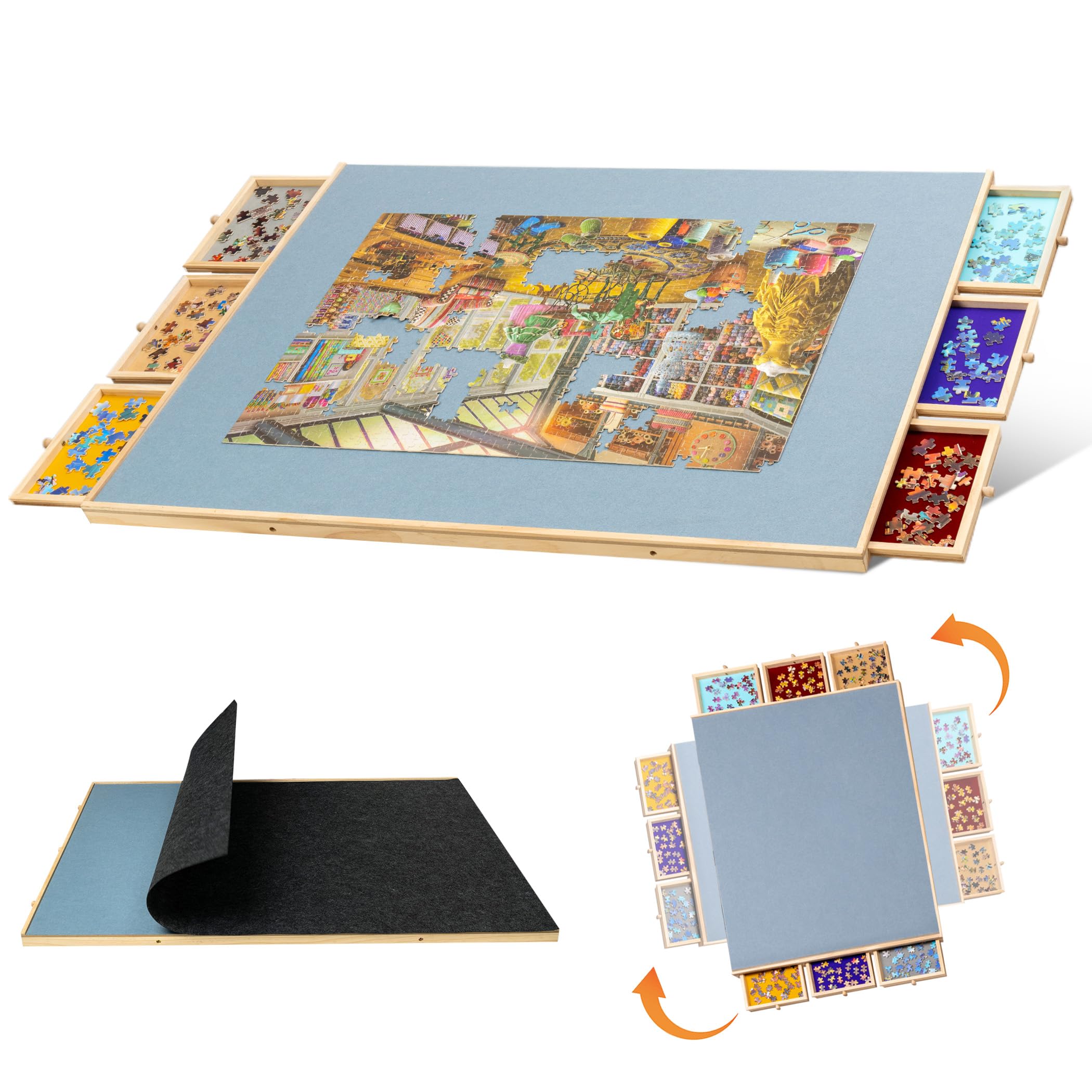 Tablero De Puzzle Giratorio E Inclinable De 2000 Piezas – Con 6 Cajones Y Cubierta De Fieltro, Ideal Para Adultos Y Familias