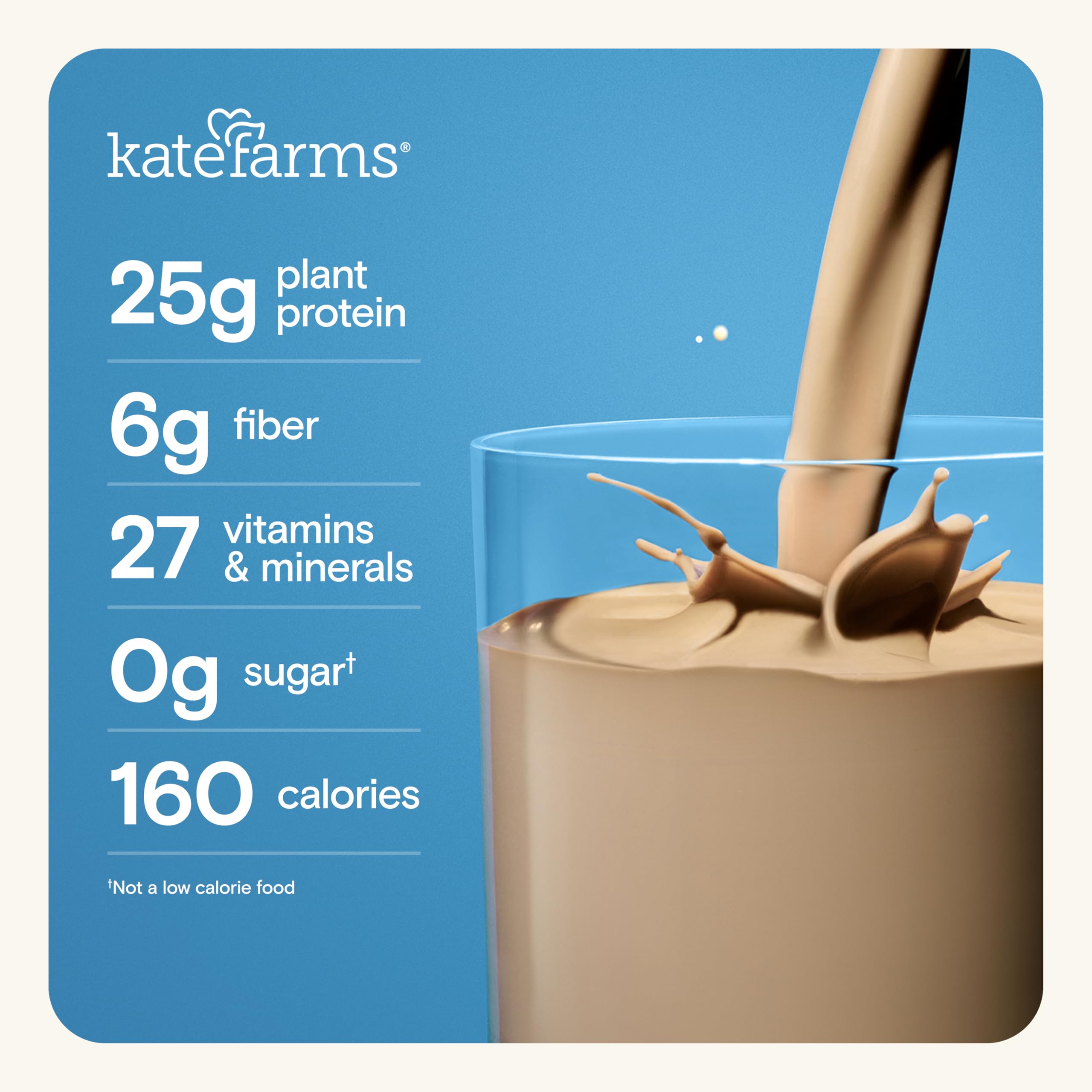 KATE FARMS Organic High Protein Chocolate Nutrition Shake, 25g Protein, 6g Fiber, 27 Vitamins and Minerals, 0g Sugar, Protein Drink, 11 oz Bottle