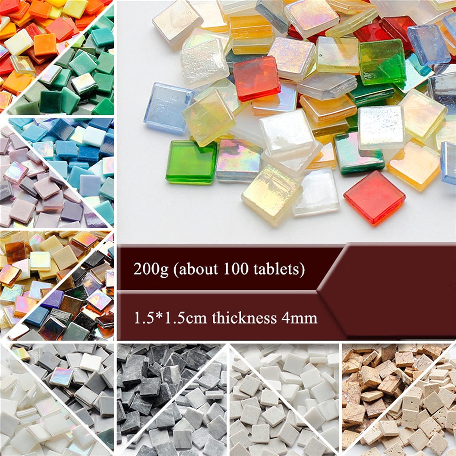 500g Eis-Jade-Mosaikfliesen,1,5 cm, quadratische Glasmosaikstücke für Kunsthandwerk, leicht zu schneiden, Glasfliesen, Puzzle-Material, geschnitten, handgefertigt (Schillerndes Saphirblau