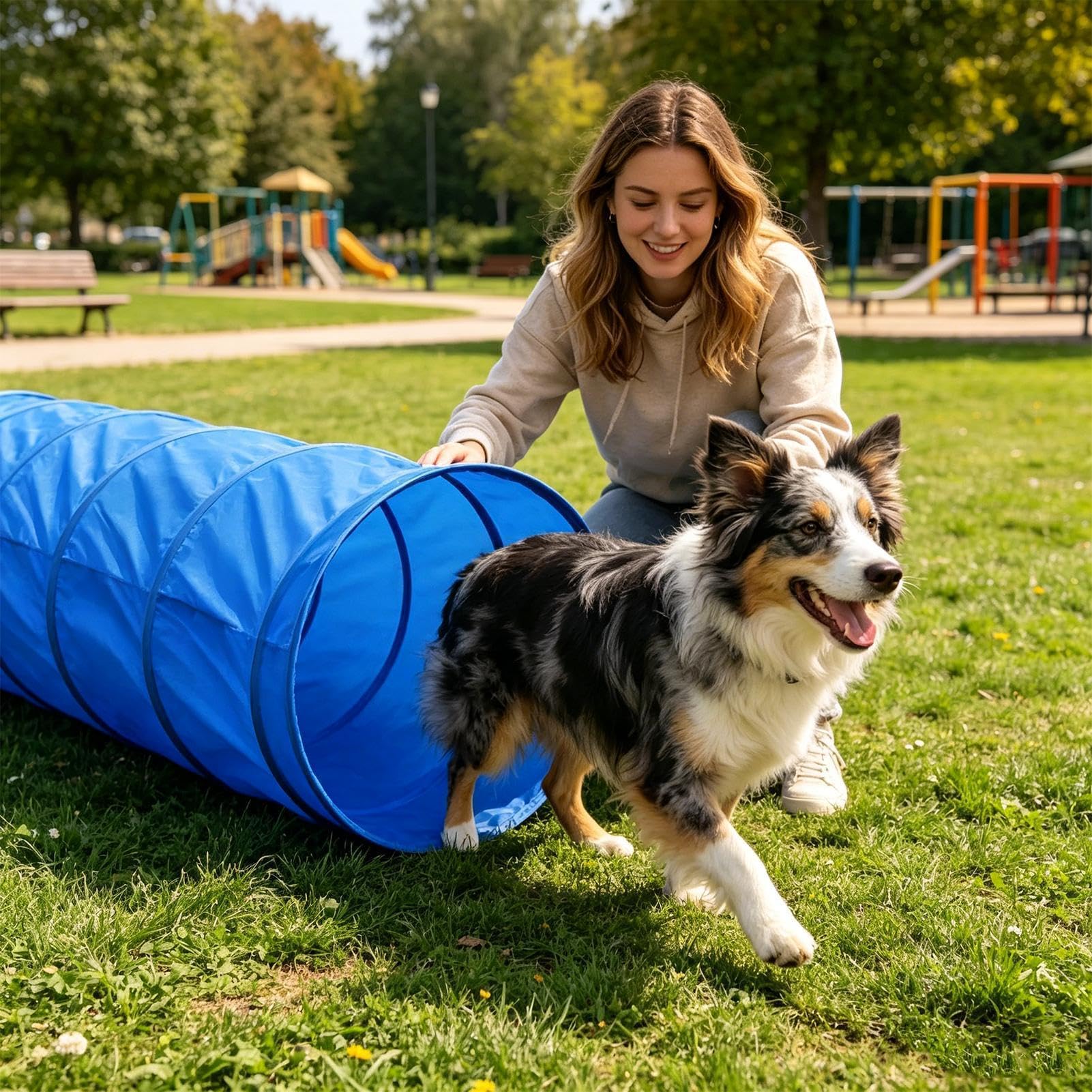 Kit di agilità per cani da giardino Attrezzature per allenamento con tunnel | Attrezzature da gioco all'aperto per cani adatte a spiaggia, spazio giochi, competizione, tempo libero, parco, giardino e