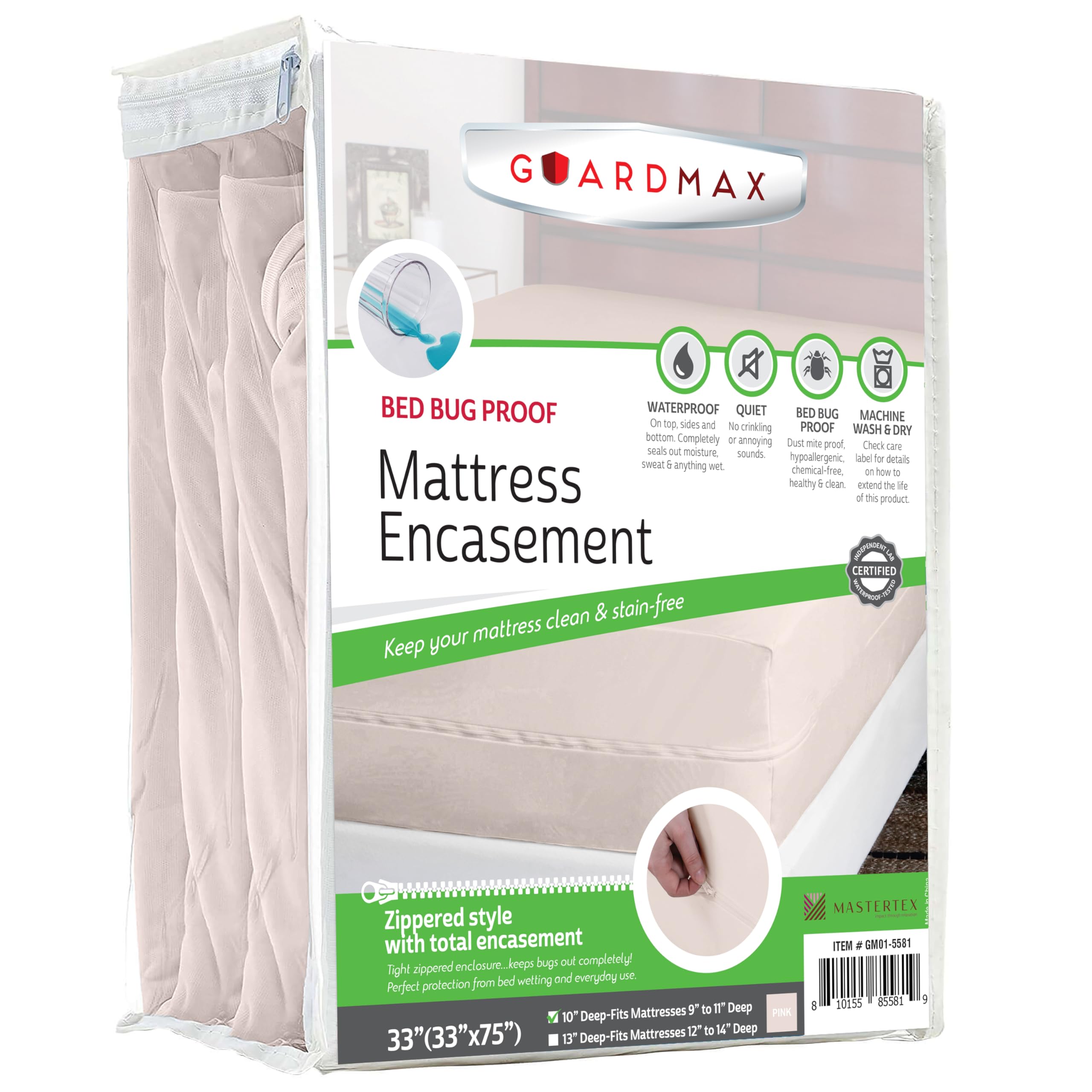Guardmax Jersey Knitted Cot Size Zippered Mattress Encasement - Waterproof & Bed Bug Proof Mattress Protector - Comfortable, Soft, and Noiseless Zippered Bedding - Dust Mite Proof (33 x 75 x 10)