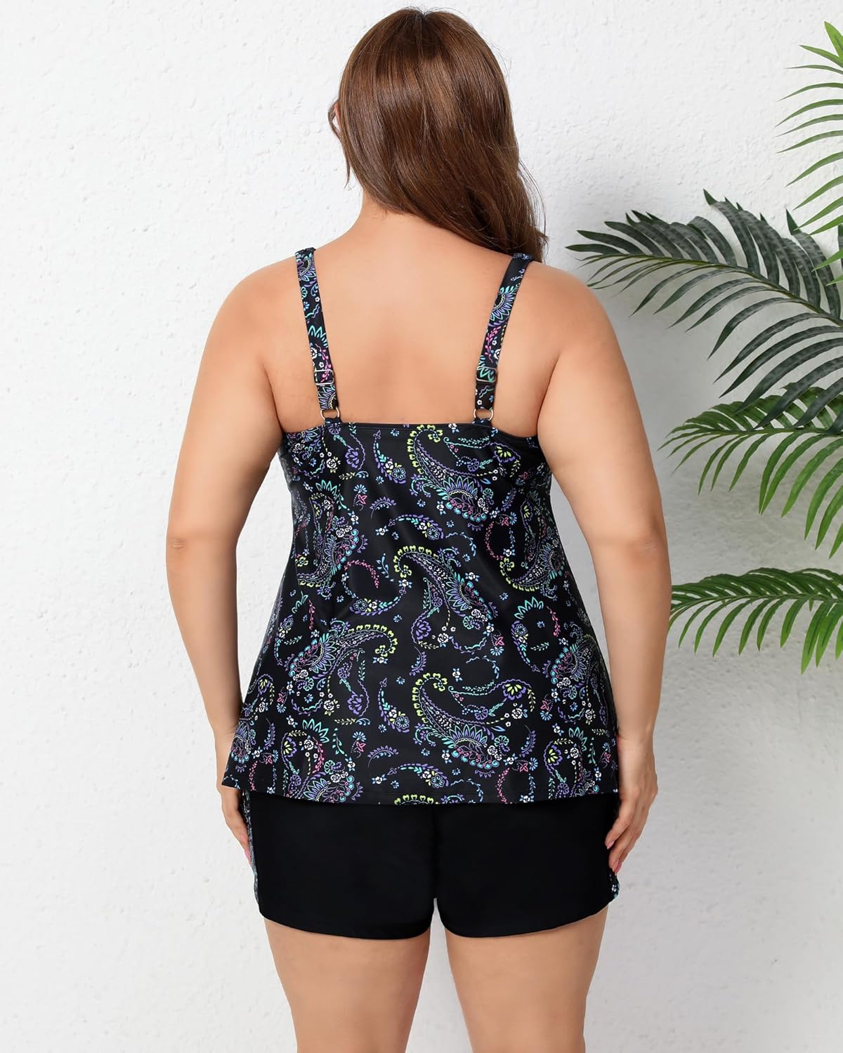 Halcurt Women's Plus Size Two Piece Tankini Swimsuit with Pockets Tummy Control Bathing Suit with Boy Shorts - Image 2