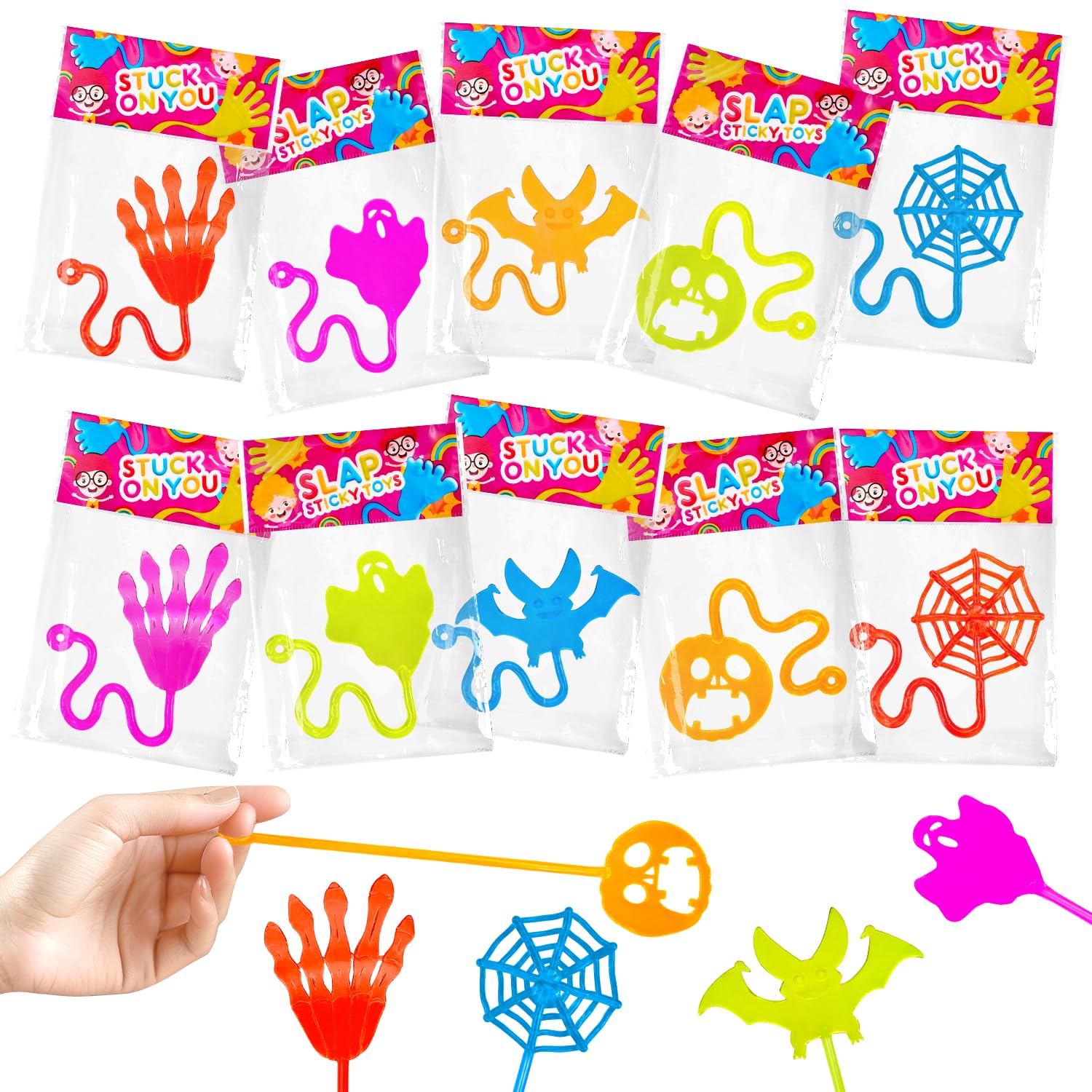 Halloween Sticky Hands Toys Gifts Prizes for Kids 24 PCS,Non Candy Trick or Treat Items,Mini Party Favors Supplies Goodie Bag Stuffers for Toddlers,Carnival Games Activities Trinkets for Boys Girls