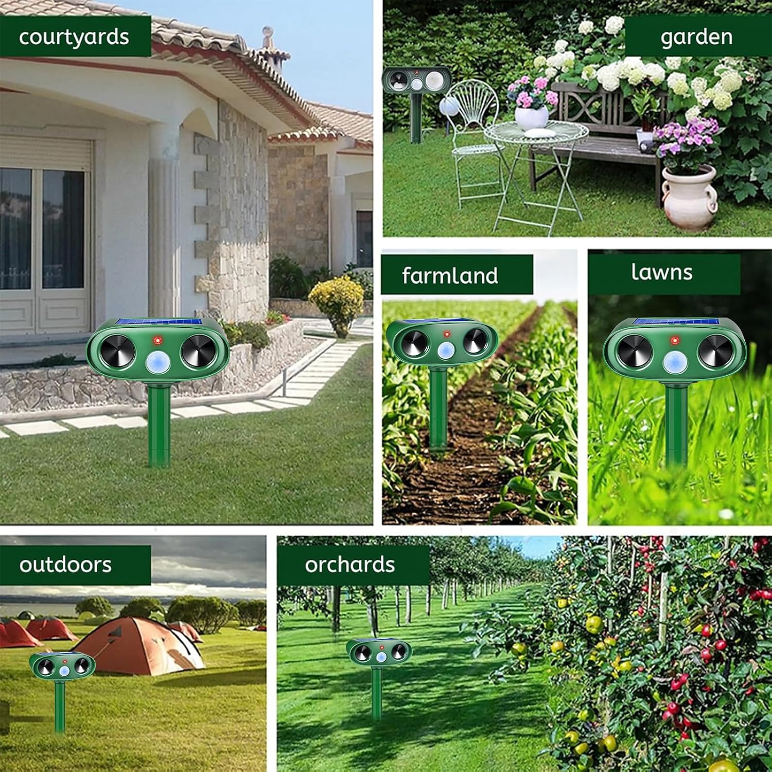 2026 Ultrasonic Solar Animal Repellent Outdoor Motion Activated Cat Repellent Outdoor Waterproof for Yard & Garden, Effective Rabbit Deer Raccoon Squirrel Coyote Deterrent Device 4 Pack