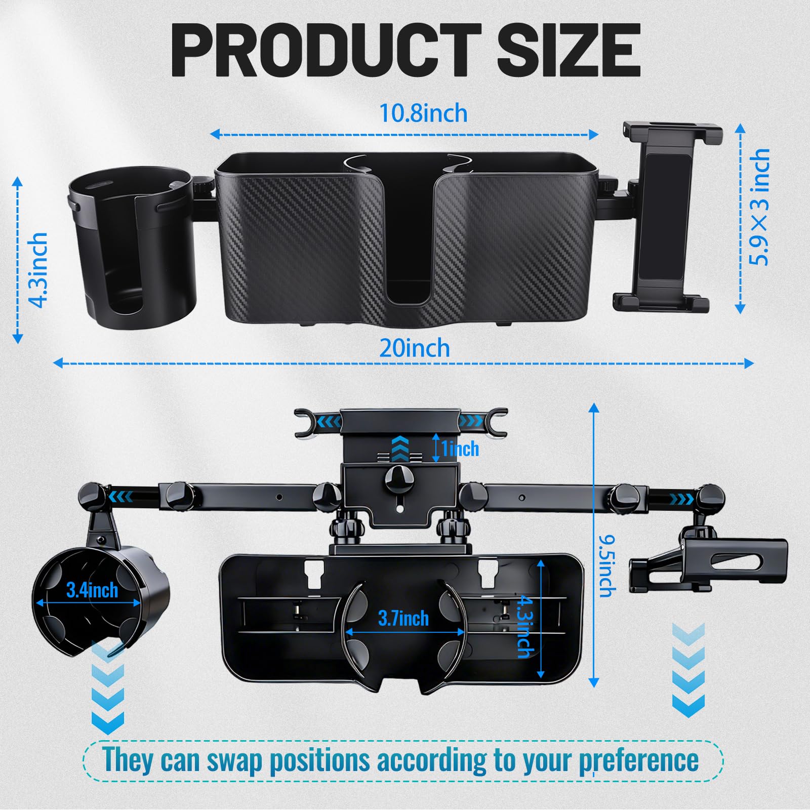 Auto Kopfstütze Rücksitz Aufbewahrungsbox mit Getränkehaltern, Rücksitz Auto Organizer Tablet Telefonhalter mit Haken, verstellbar 3-in-1 Multifunktionaler Auto Essensschale für Reisezubehör