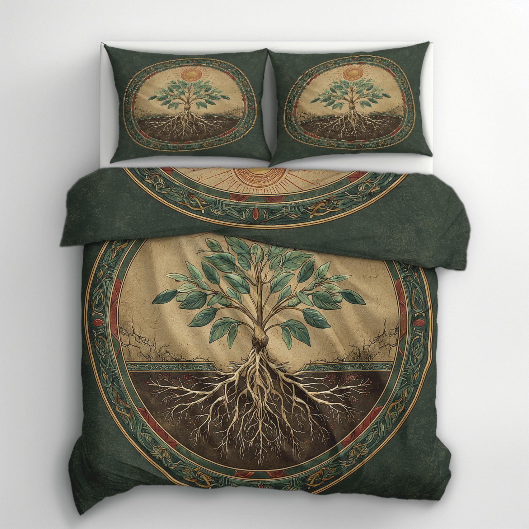 Housse de couette arbre de vie vintage vert pour sublimer la chambre des adultes