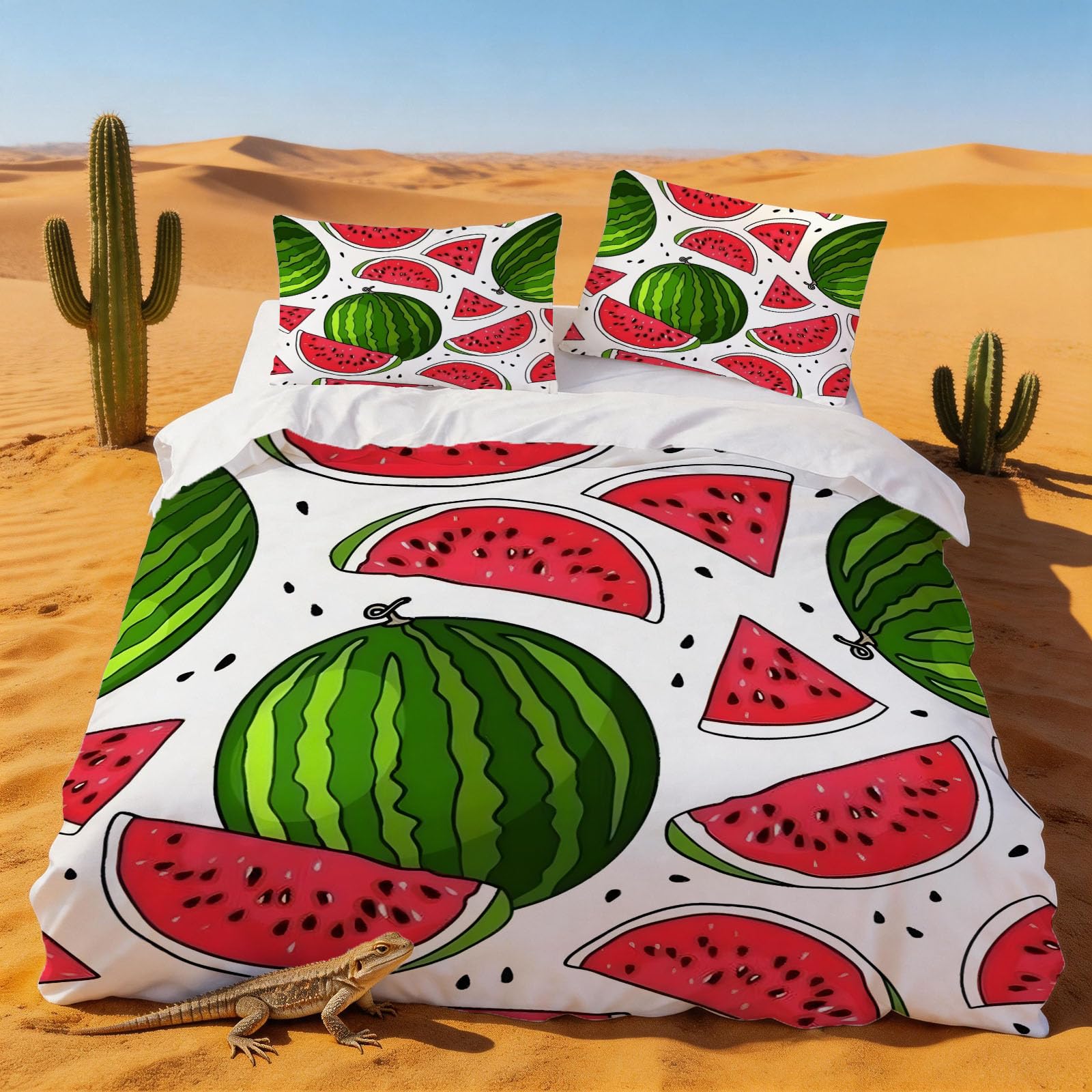 Housse de Couette 220x240 Pastèque en microfibre avec deux taies d'oreiller