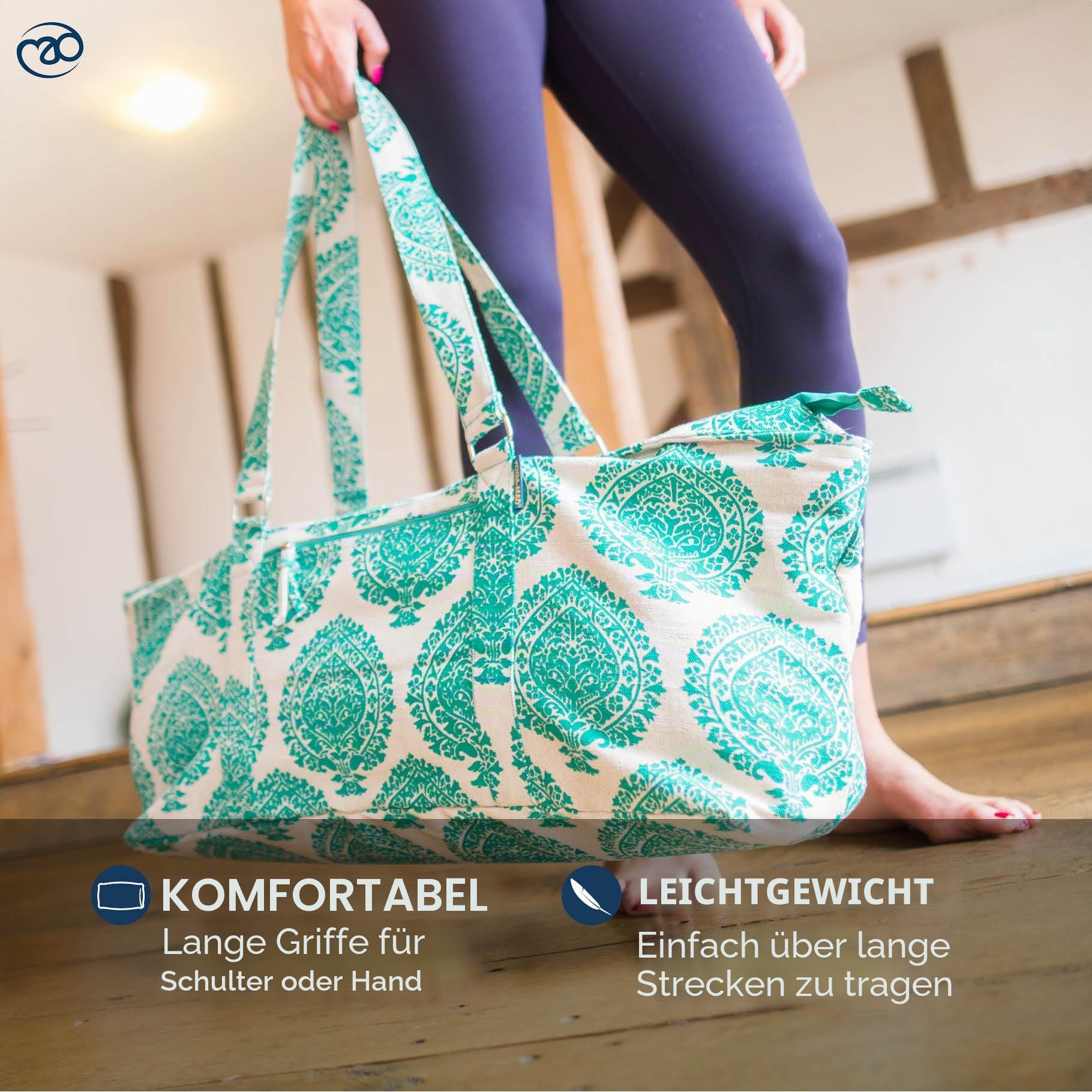 Yoga Mad Deluxe Yoga-Requisitentasche – Grün/Orange – schöne indische Baumwolle