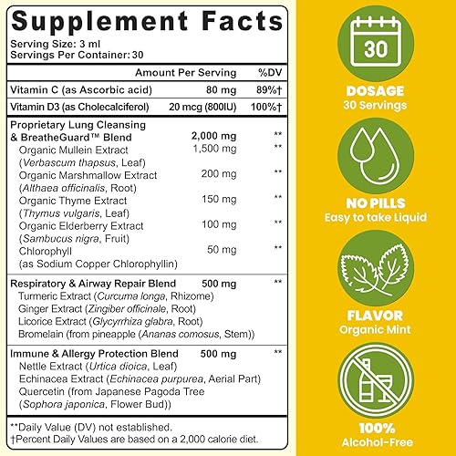 Miniatura 2 de Gotas de gordolobo para pulmones, extracto liposomal 14 en 1 de hoja de gordolobo para pulmones, gotas de gordolobo con saúco, clorofila, tomillo,