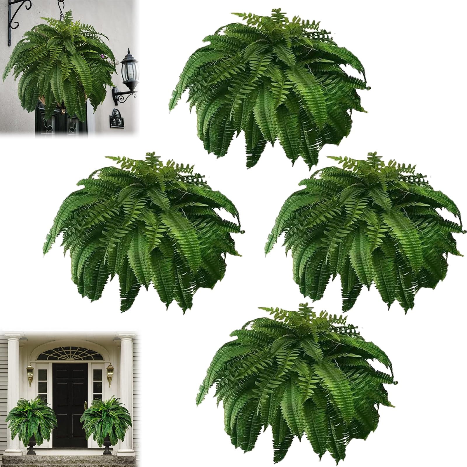 SANDNE Growhabity Ferns, Growhabity Uv Resistant Lifelike Artificial Boston Fern, Artificial Boston Ferns for Outdoors, Artificial Ferns for Outdoors (Color : 4pcs)