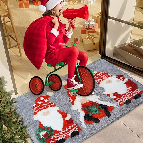 Miniatura 2 de ZALL Chrismas - Alfombras de baño con diseño de gnomo enano, antideslizantes, lindas alfombras de baño de 31.5 x 19.7 pulgadas, color gris y rojo,