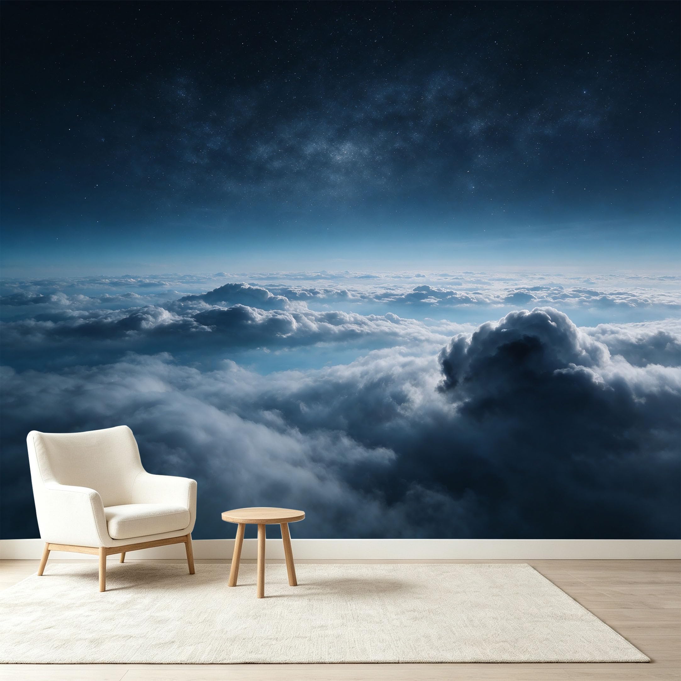 Custom Size Wall Murals Night Sky Landscape Milky Way Clouds Atmosphere 3D Trompe L'Oeil Self-Adhesive Wall Fabric Removable Wallpaper Wall Decor for Living Room Bedroom Bathroom