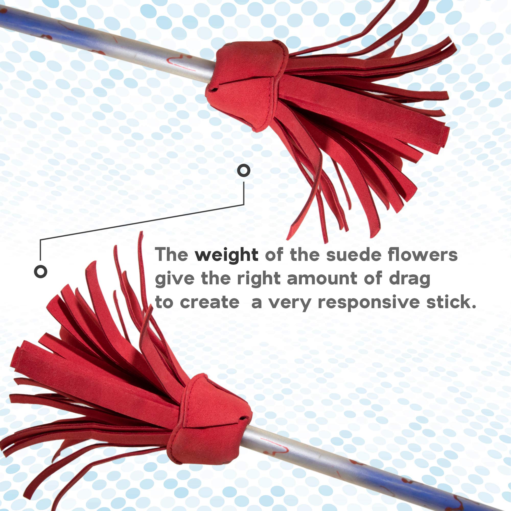 Juggle Dream Picasso Flowerstick avec Baguettes en Silicone Ultra Adhérentes. Bâton du Diable pour Jongler et Danser (Bleu/Argent/Rouge Pompons)