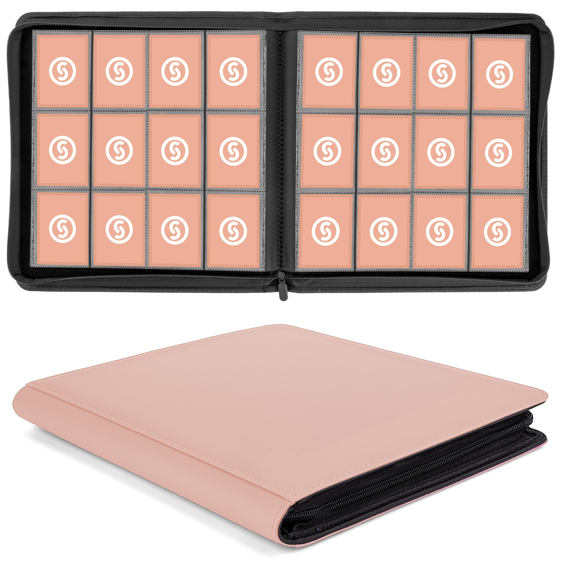 SMYV 12 Pocket Trading Card Binder, Premium PU Cover Card Binder for 720 Cards, Ringless Side Loading Card Collection Album Folders for MTG, TCG, Game Cards & Sports Cards (Pink)