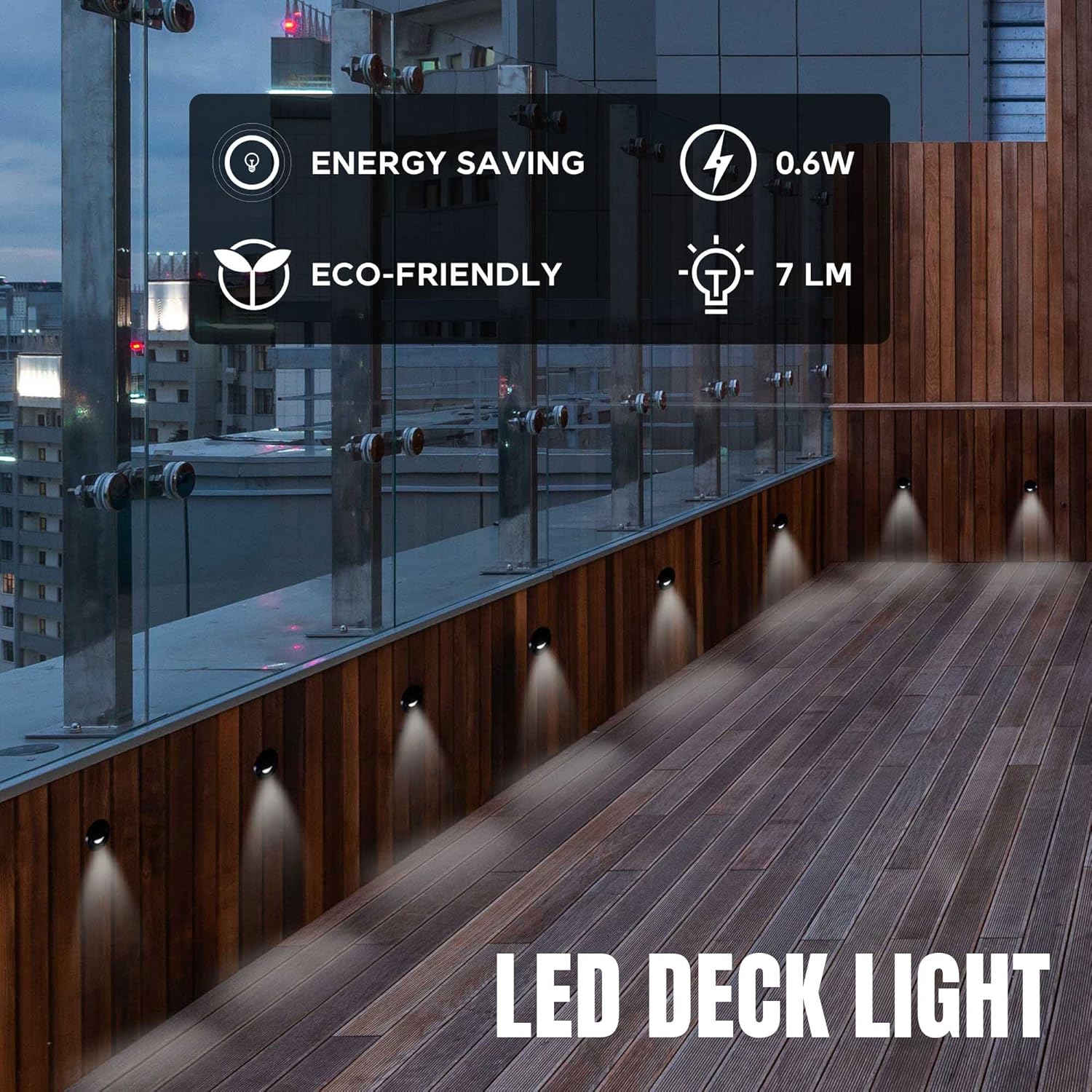 Yescom LED Deck Light 10 Pack Waterproof Lights Low Volt Step Stair Pathway Landscape Railing Lamp with Adaptor
