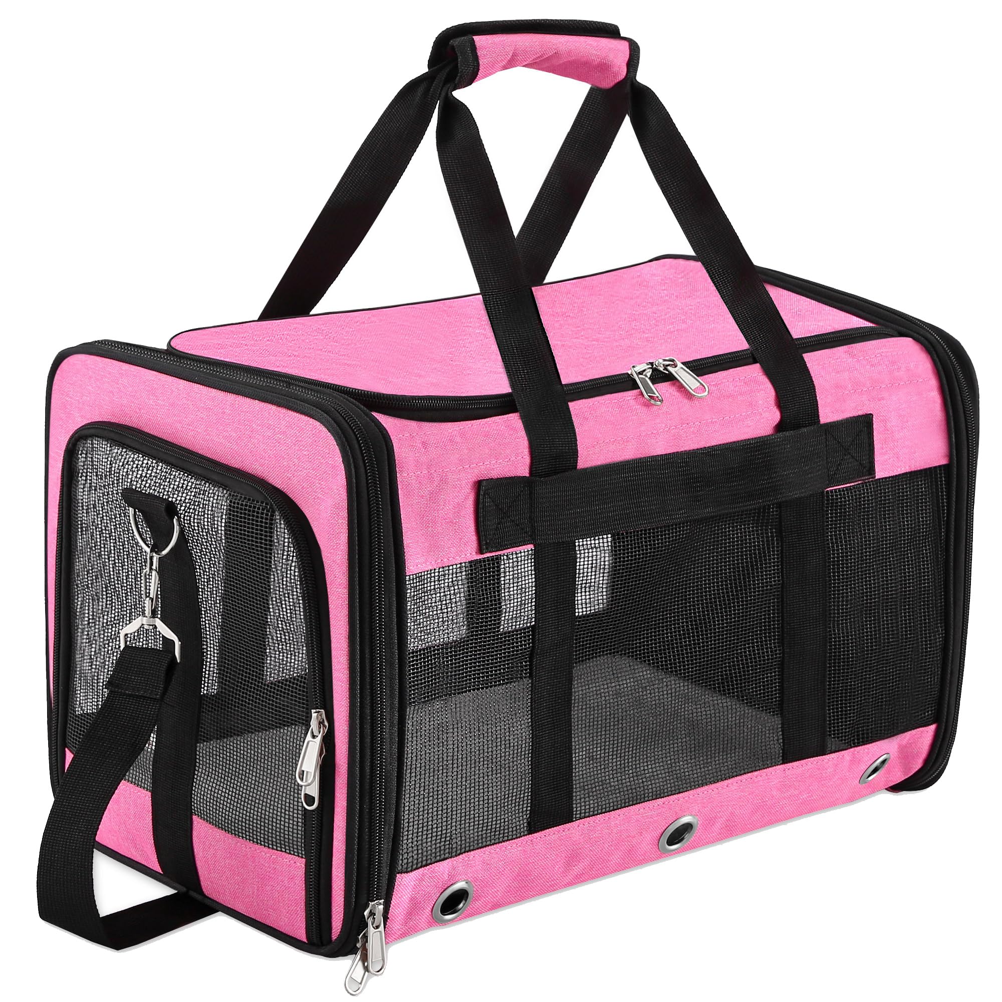 Soft Sided Foldable Cat/Dog/Pet Carrier Bag, Portable Puppy/Pets Travel Carriers For Cats/Dogs With Shoulder Strap & Removable Mat, Durable Basket of 25 lbs - Pink, L