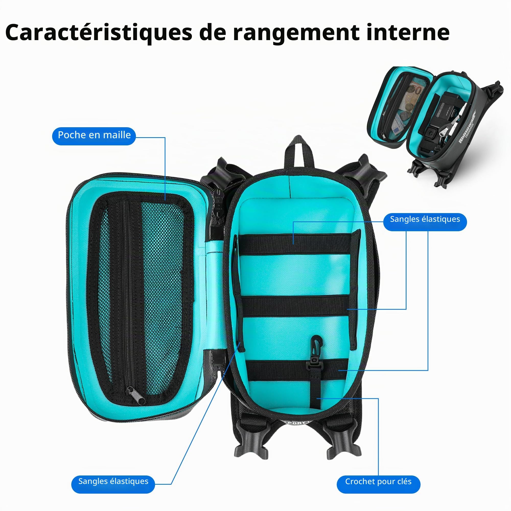 Rhinowalk Sac à Dos de réservoir de Moto, étanche, Rigide, Extensible, 2 l, Sac de Rangement, Sac à Bagages, Sac à Dos