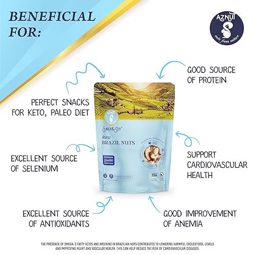 Miniatura 3 de Aznut Nueces de Brasil, comparadas con orgánicas, sin cáscara cruda, sin gluten y veganas, 100% naturales de calidad premium, súper alimentos