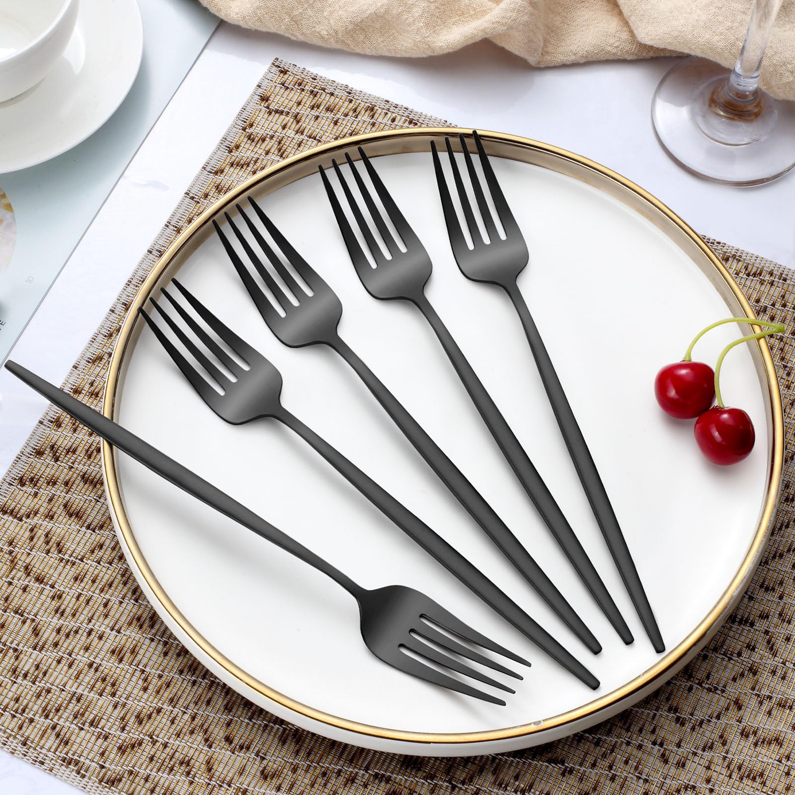 Pleafind 36 forchette da tavola nero opaco, 21 cm, forchette in acciaio inossidabile, forchette per argenteria, forchette in metallo lucidato a specchio per casa, cucina, ristorante, lavabili in