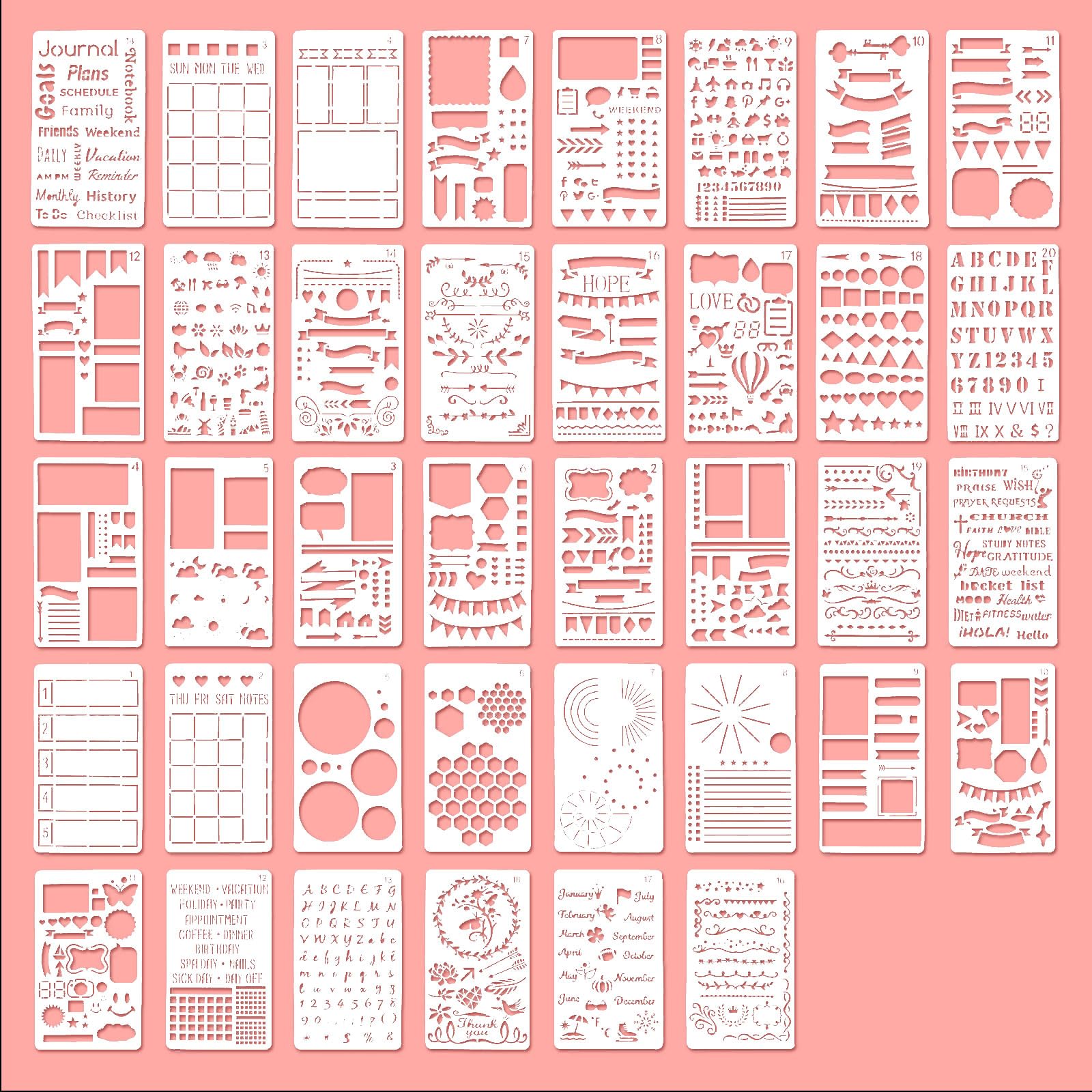 Amazon.com : 38 Pcs Journal Stencils Planner Stencils for Painting DIY ...