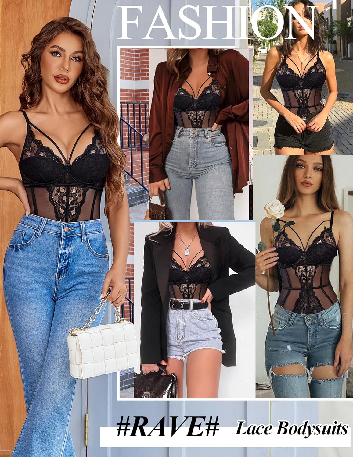 Avidlove Sexy Lingerie for Women Lace Teddy V Neck Snap Crotch BodySuit One Piece Babydoll Wireless - Image 2