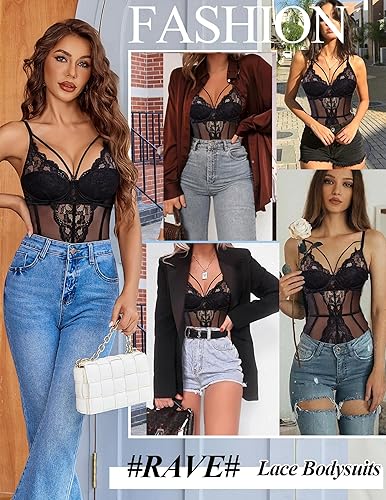 Miniatura 2 de Avidlove Lencería sexy para mujer de encaje, cuello en V, entrepierna a presión, body de una pieza, babydoll inalámbrico