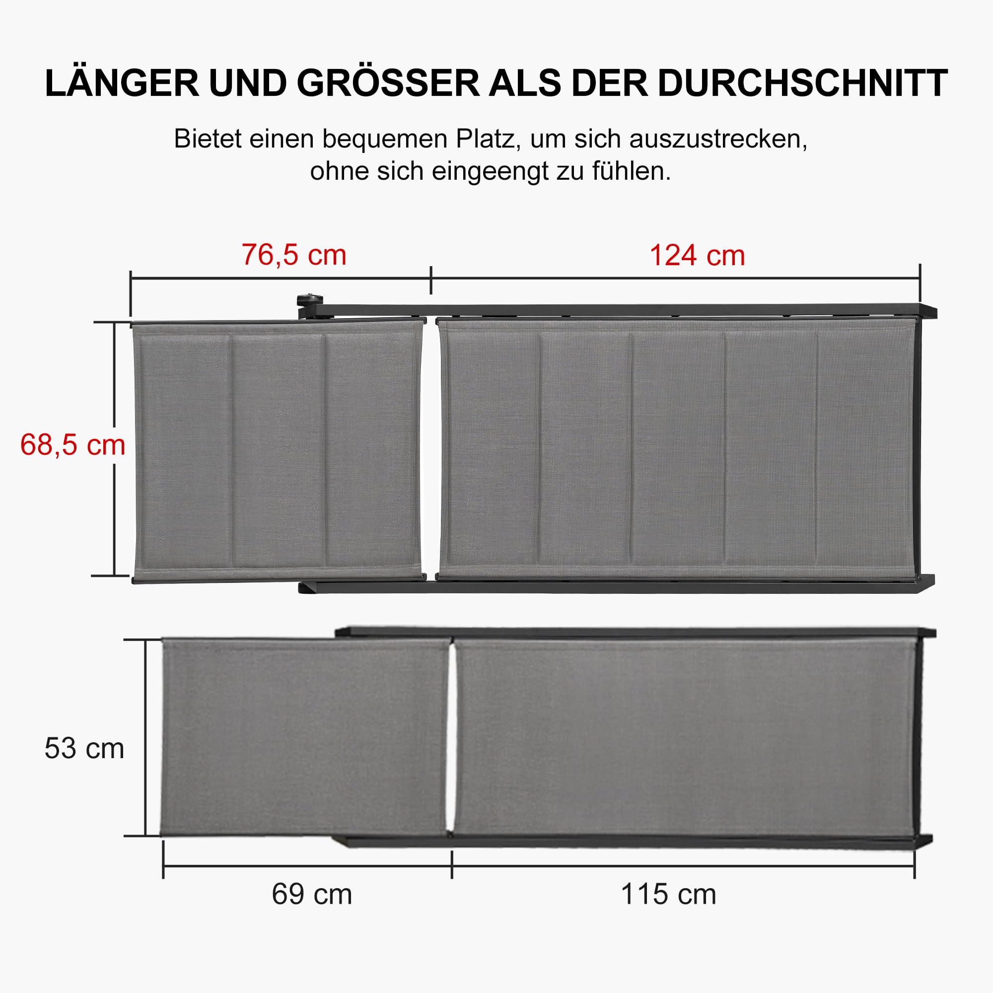 PURPLE LEAF 2er-Set Sonnenliege Groß Aluminium mit Rollen, Grau | Extra breite Liegefläche, 5-Fach Verstellbare, Gepolstertes Textilene, Atmungsaktiv, Robuster Alurahmen, Mobil dank Rollen