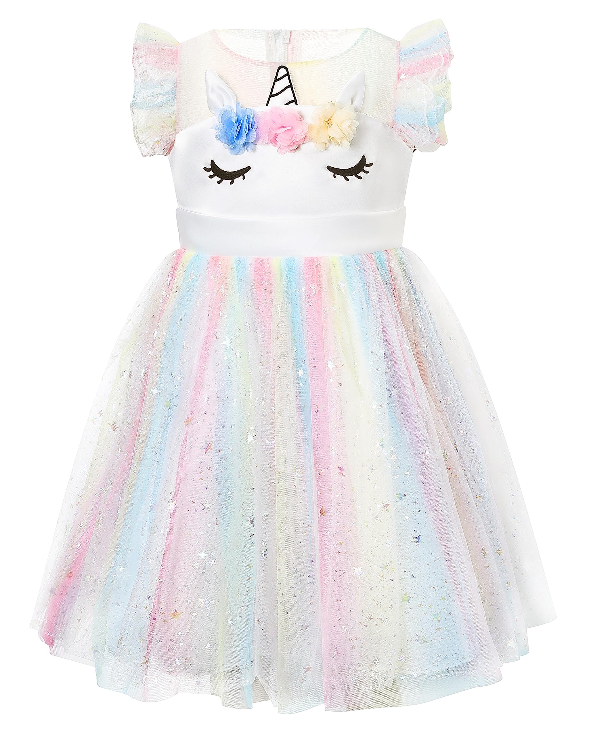 corimori Bequemes Einhorn Kleid für Mädchen mit Flügeln, Haarreif, Glitzer Zauberstab und Tattoos | Einhorn Kostüm Kinder