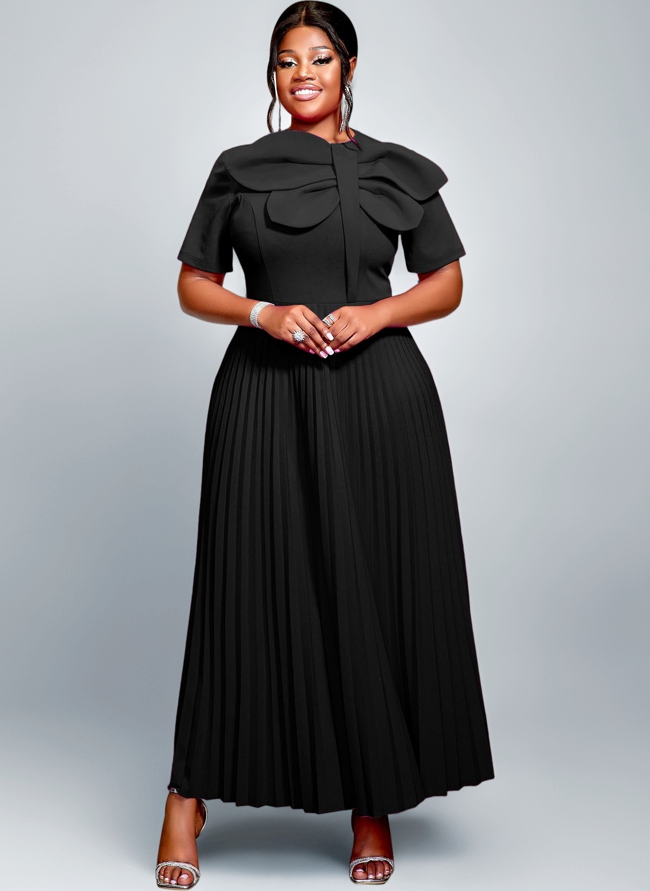 AOMEI Summer Casual Pleated Dresses for Women Short Sleeve Round
