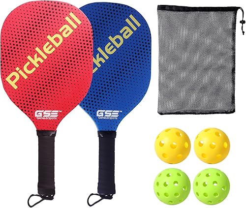 GSE Games & Sports Expert Juego de palas de pickleball con raquetas ligeras de pickleball y bolas de pepinillo para interiores y exteriores y bolsa