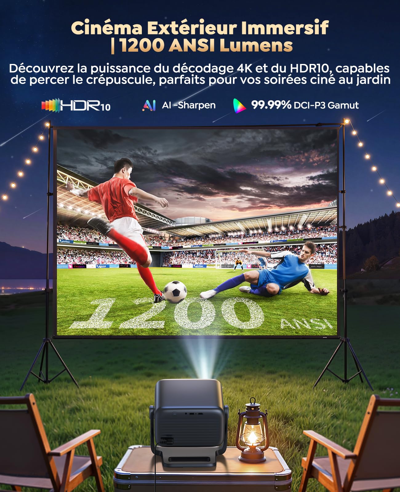 Vidéoprojecteur 4K 1300 ANSI Projecteur Portable 4K Courte Focale Auto Focus/Keystone Rotatif 360°, 36W Speaker, Contrôle Vocal, HDR10 Rétroprojecteur WiFi6 Bluetooth FHD 1080P Home Cinéma