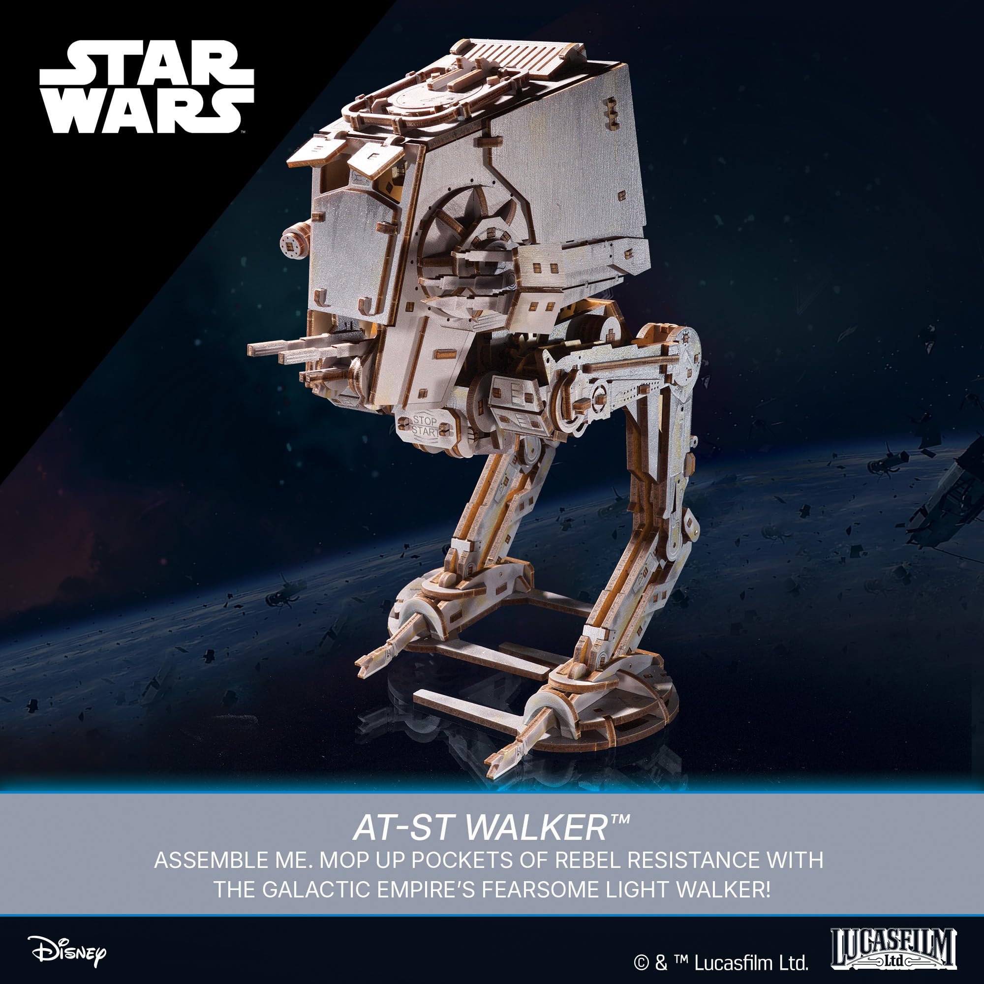 UGEARS Star Wars™ AT-ST Walker™ Puzzle 3D – Drewniane Modele do Składania – Puzzle Drewniane dla Dorosłych – Mechaniczny Model Kroczący Star Wars DIY – 370 Elementów