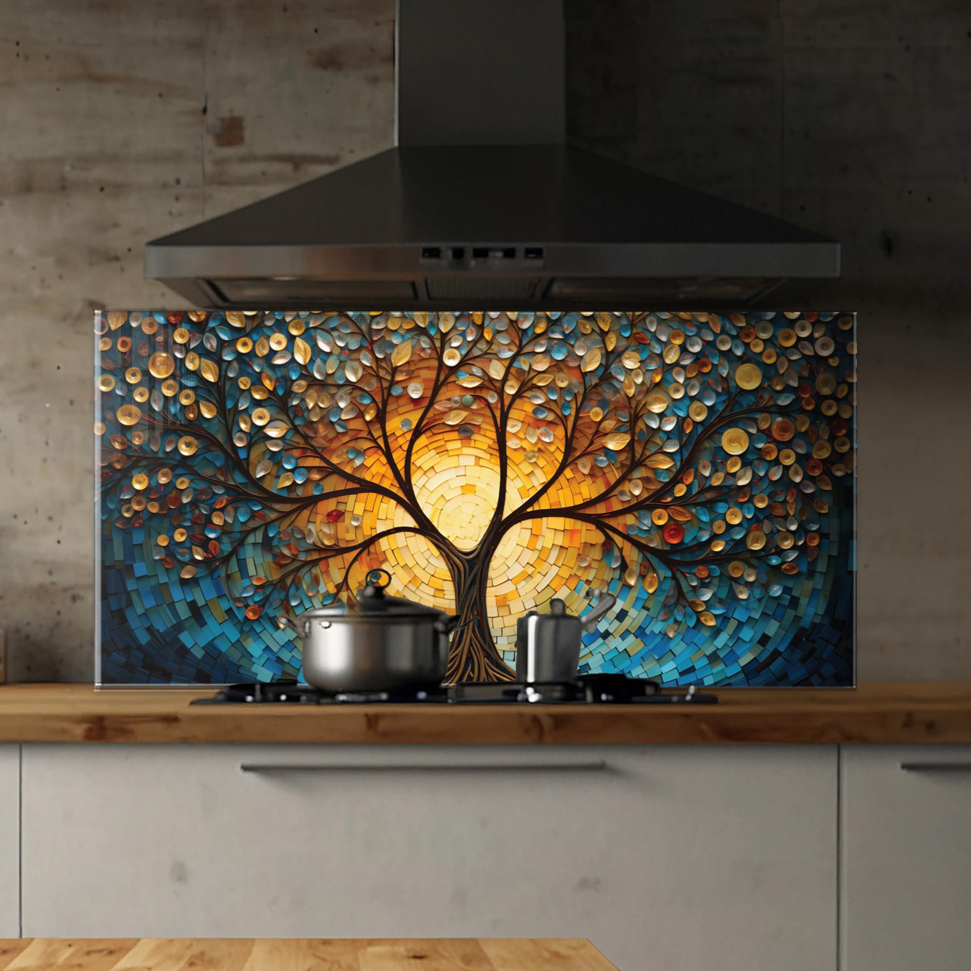 Roggmard Kitchen Backsplash, Stove Back Top Cover, Tree of Life Tempered Glass Splashback Tile, Kitchen Sink Cover Splash Guard, Home Kitchen Decor (30x24''-(76x61cm))