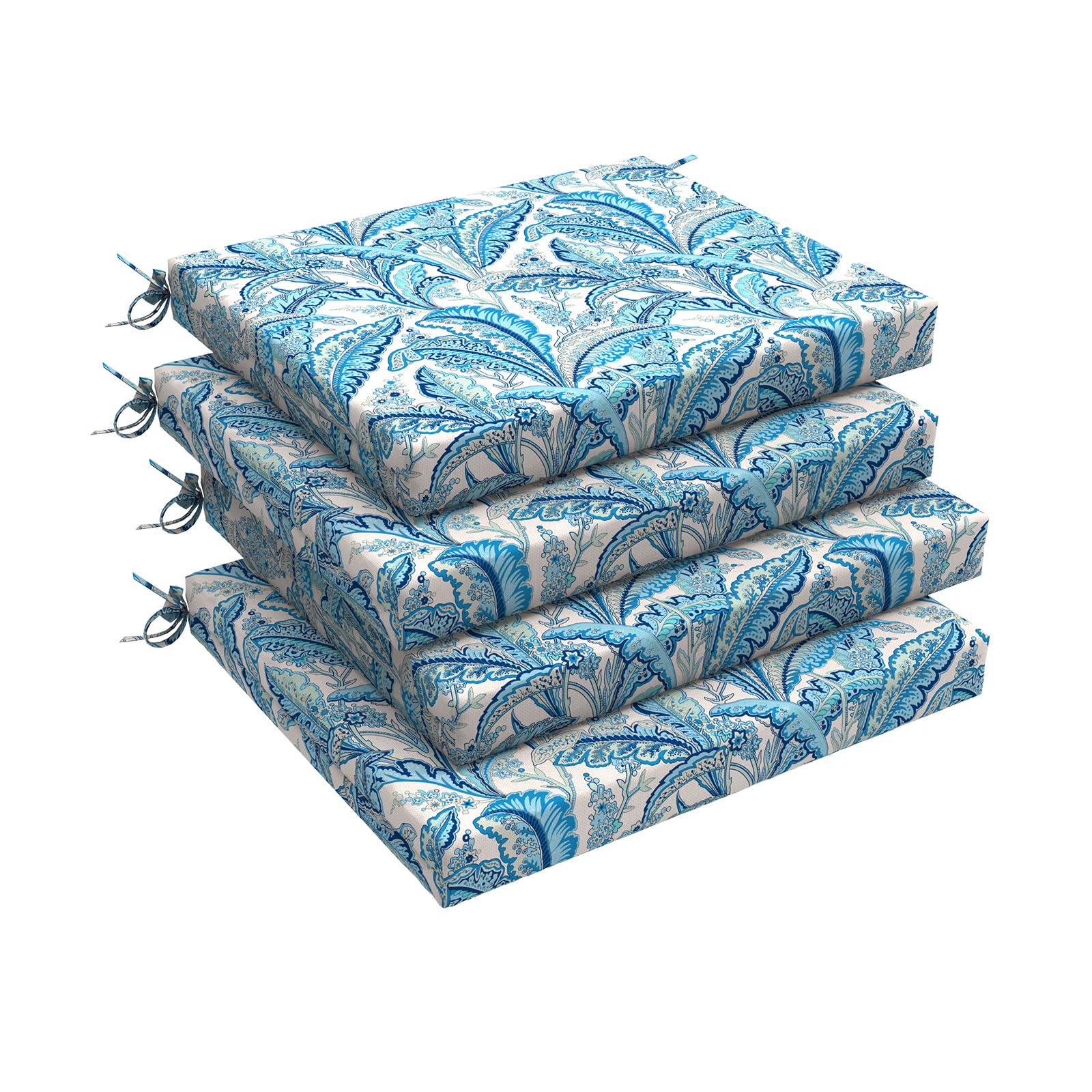 LVTXIII Outdoor Chair Cushions, Water Repellent Patio Furniture Cushions Outdoor Chair Pads with Ties for Dining Chairs and Garden Furniture, 18.5"x16"x2" Set of 4, Monotone Leaves Blue