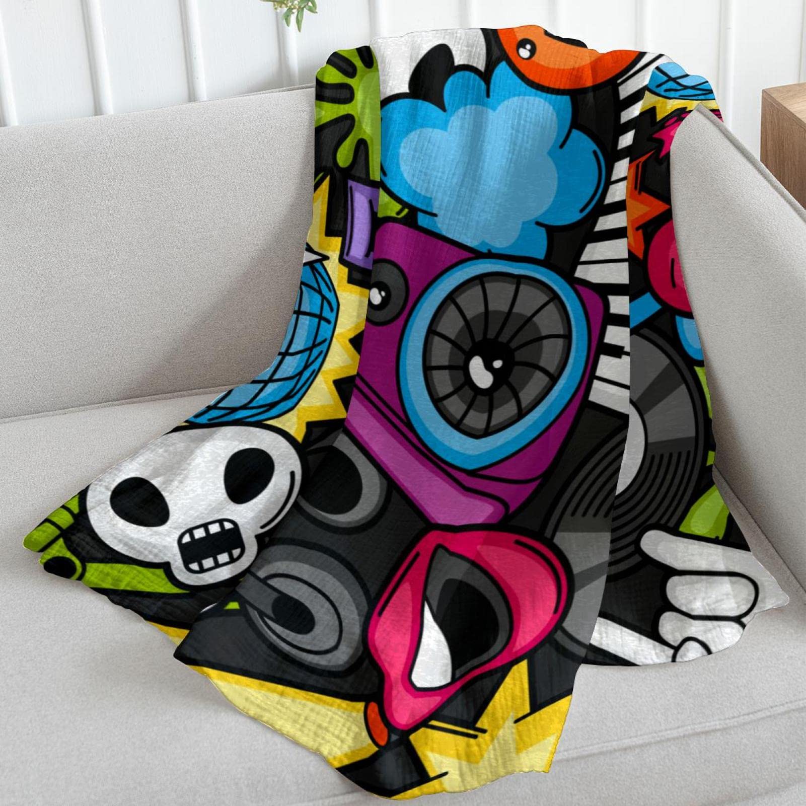 Coperta in pile per divano, divano o letto, morbida coperta musicale canzone chitarra