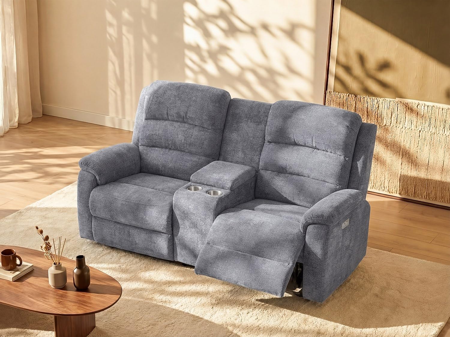 Vente-unique - Sofá Relax 2 plazas Nevers - poliéster - Gris
