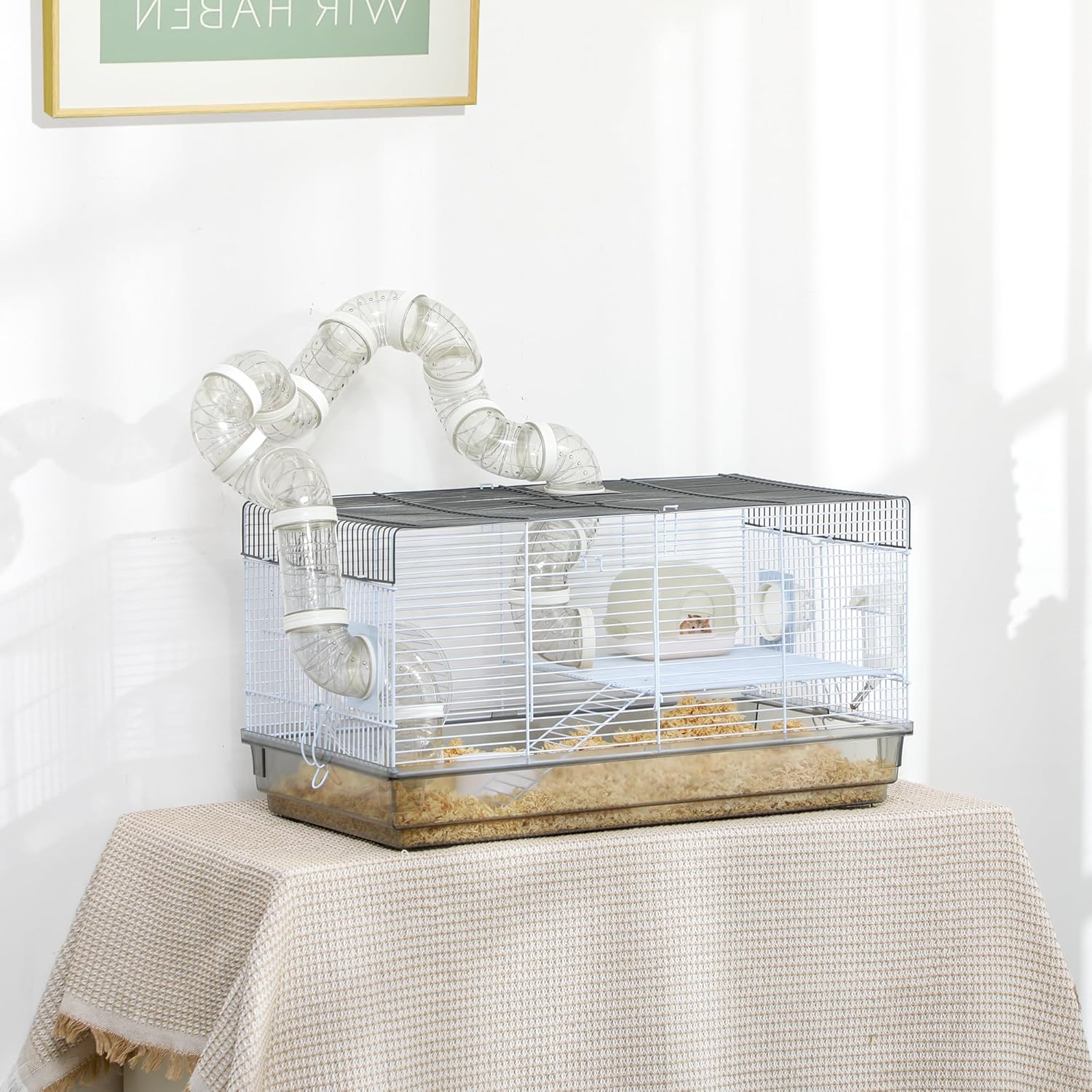 Gray 2-Level Hamster and Gerbil Cage with Tubes and Accessories