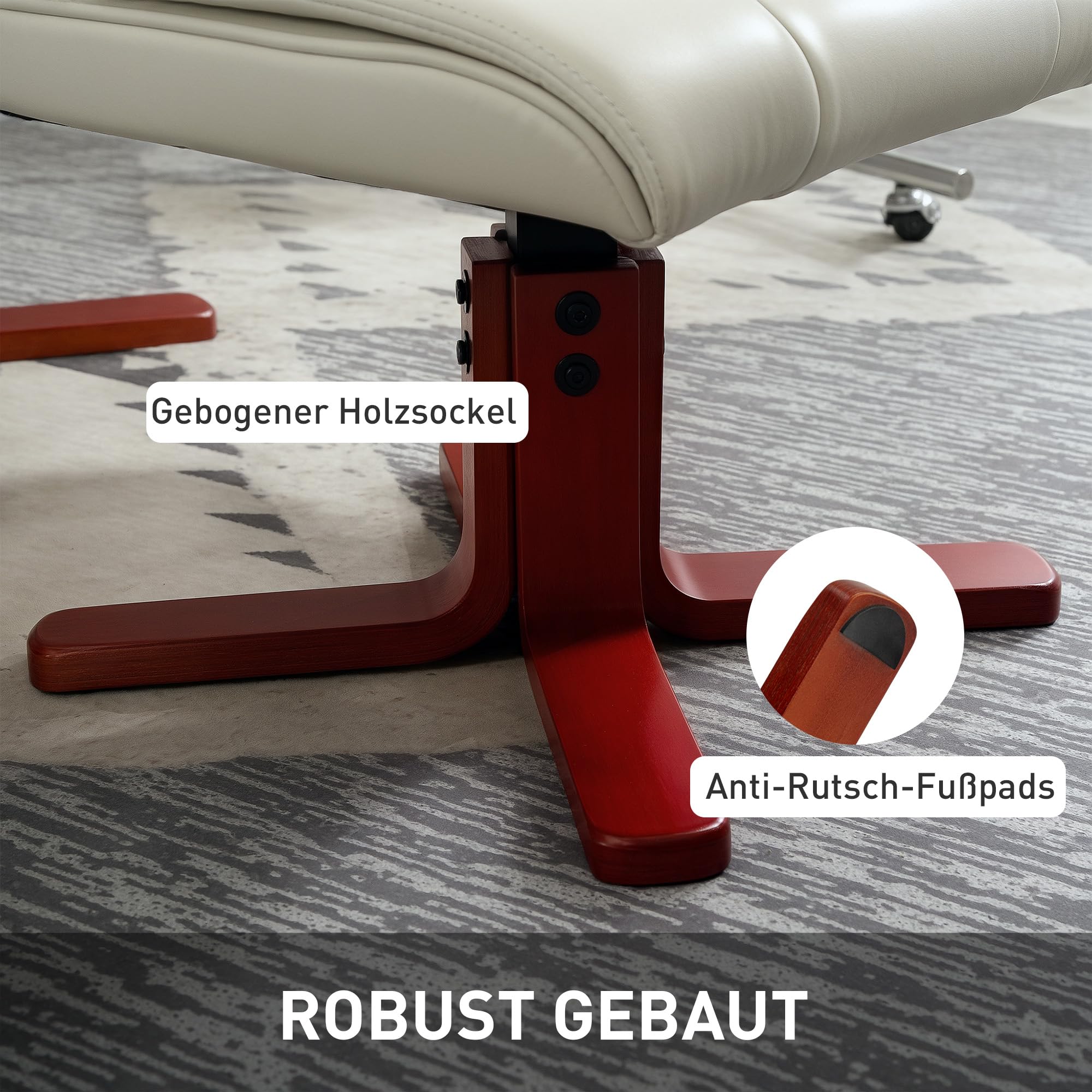 HOMCOM Relaxsessel mit Hocker Liegefunktion 150 kg Kunstleder Cremeweiß | Fernsehsessel mit Hocker, Wippfunktion, Gepolstert Liegesessel, Verstellbare Rückenlehne, für Wohnzimmer