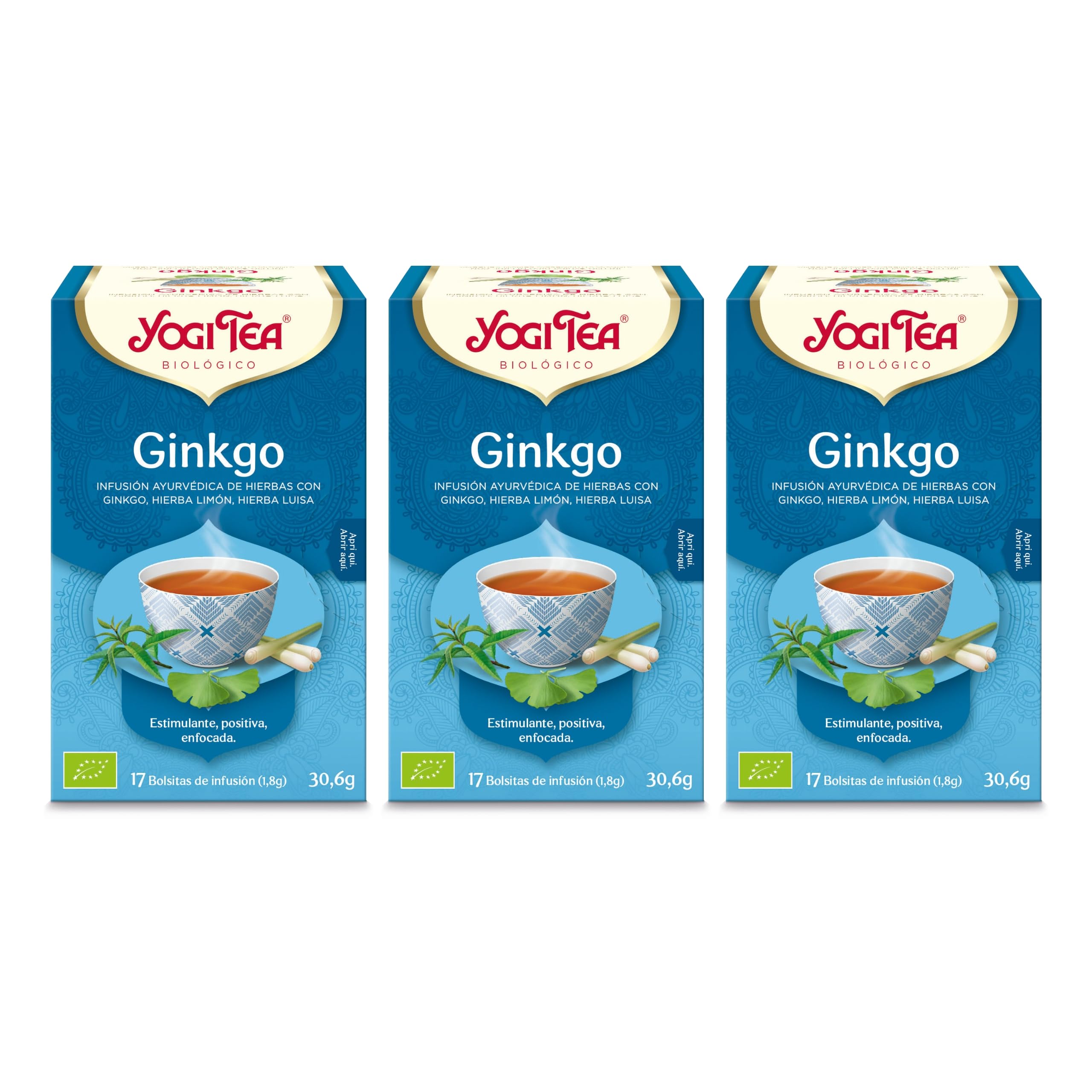 Yogi Tea - Ginkgo - Infusión Ayurvédica - Con Menta y Citronela - Sin Cafeína - 3x17 bolsitas (51 bolsitas en total)