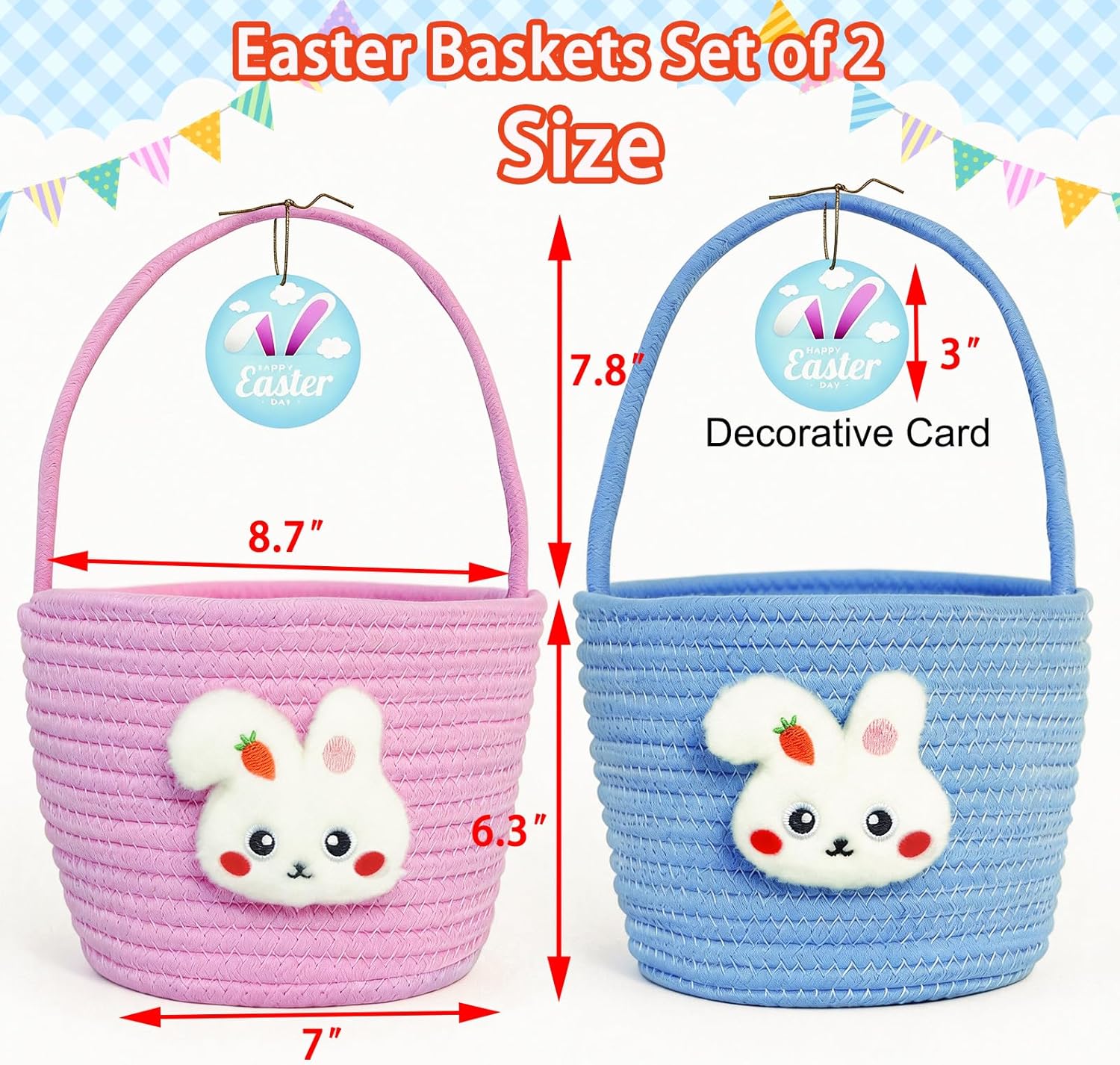 Easter Basket, Easter Baskets for kids Personalized Easter Basket for Boys and Girls Set of 2 Empty Bunny Egg, Boys, Girls, Toddler, Babies, Infant Easter gifts basket