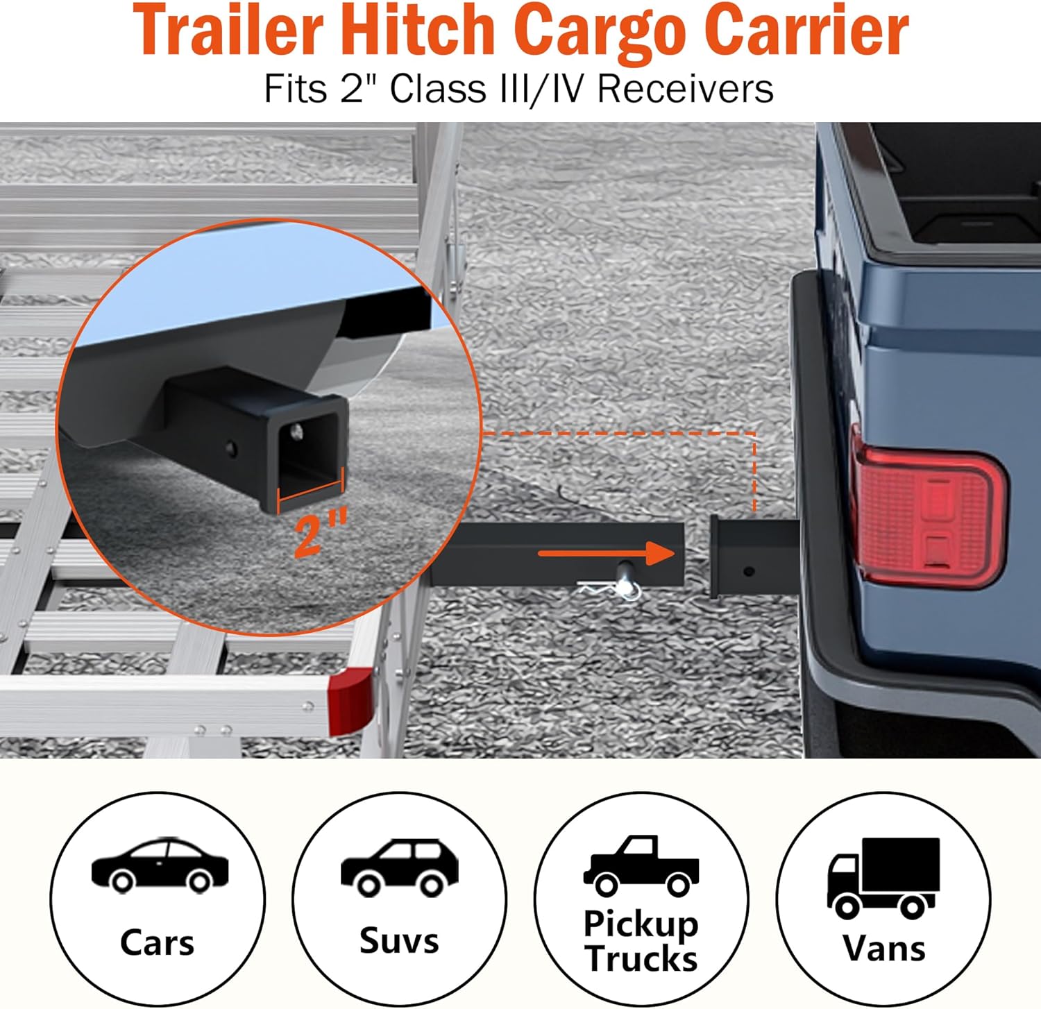 Aluminum Hitch Cargo Carrier with Ramp, 50" x 29.5" x 8.7" Trailer Hitch Cargo Carrier Hitchs Mount Cargos Hitchs Carriers, 500lbs Capacity, Fit 2" Receiver for Suvs Trucks Vans Pickups Camping