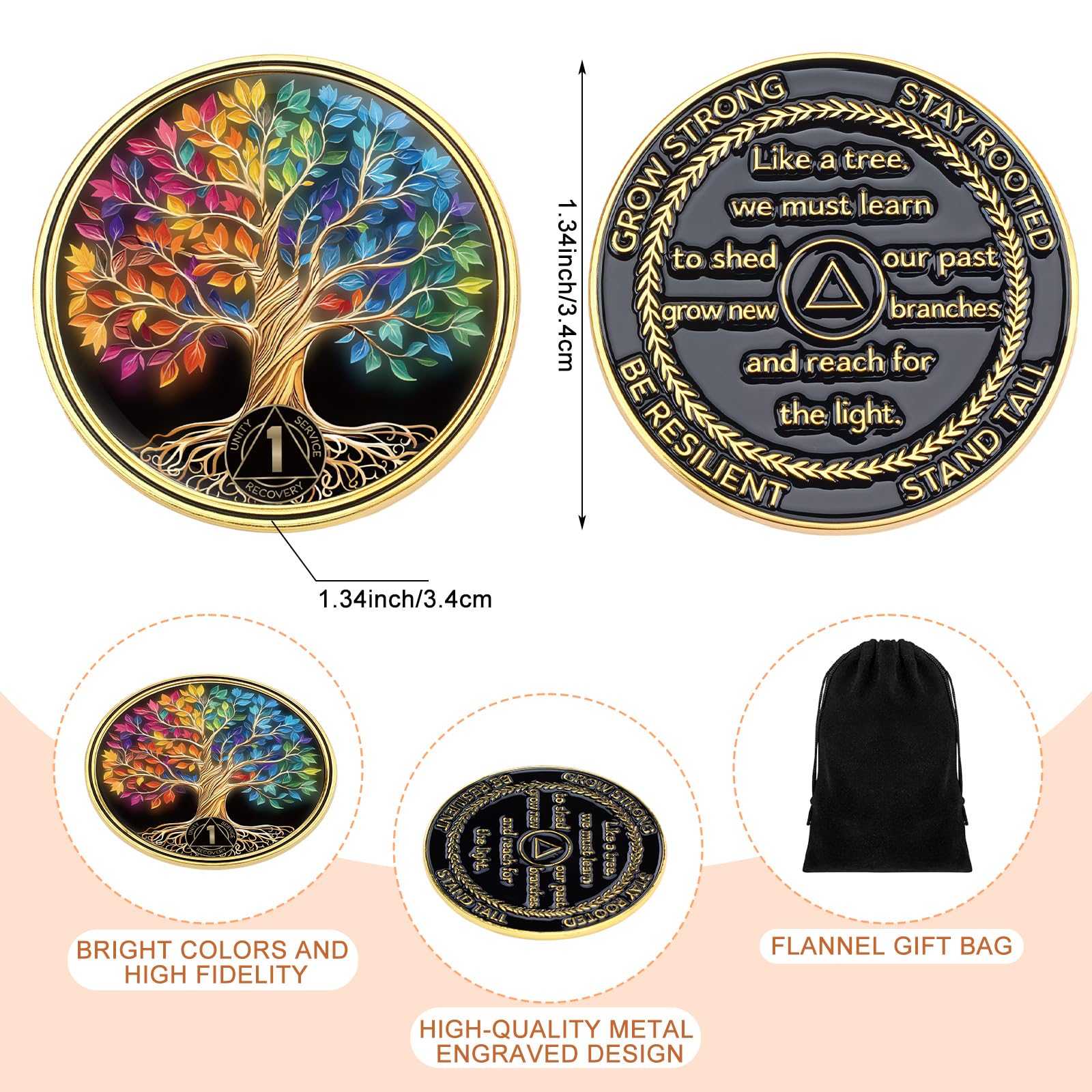 Landical 30 unidades de un año de sobriedad de árbol de monedas AA Chip Medallón AA Tokens Alcohólicos Anónimos Medallón Regalos para tu propio ser verdadero