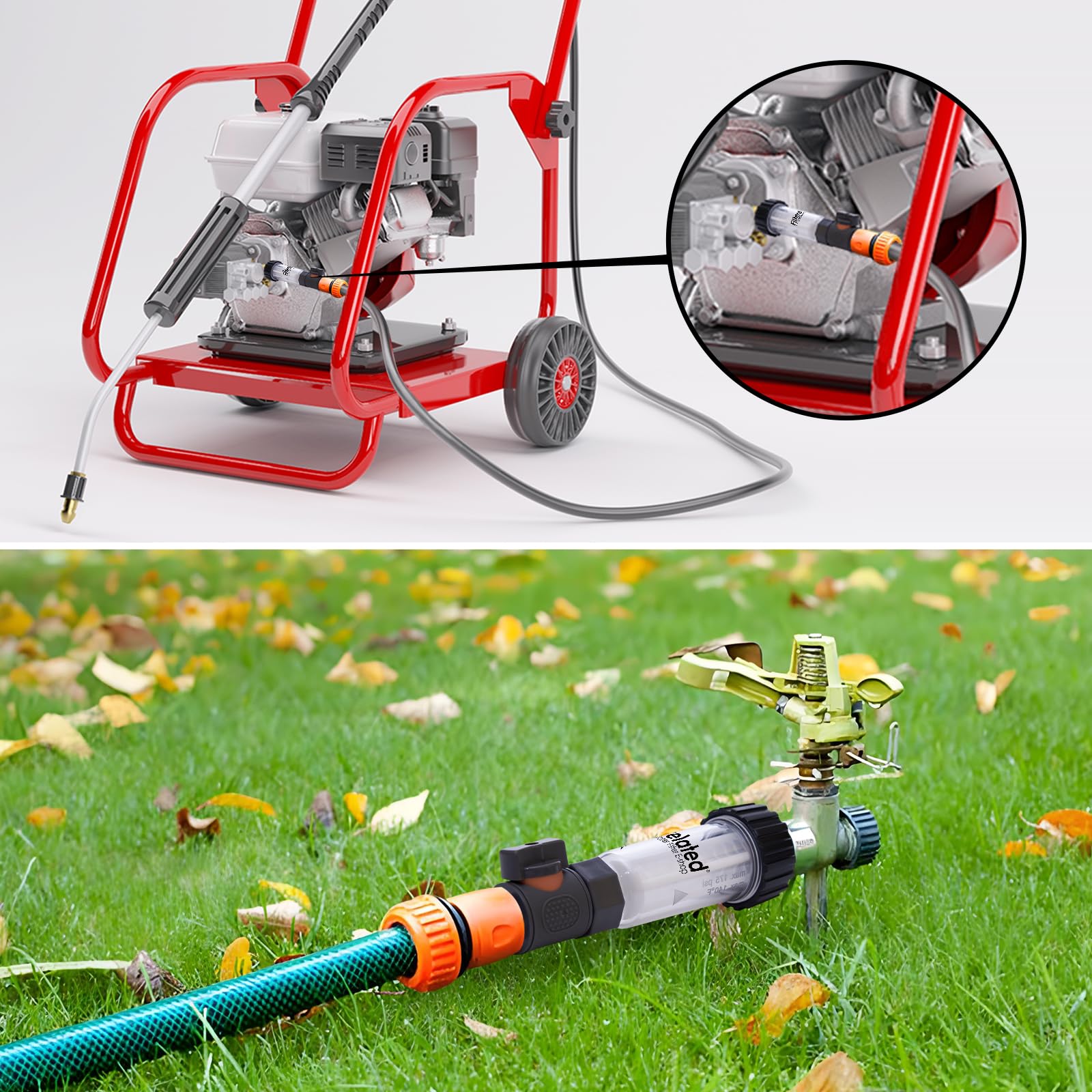 Kit de filtre à eau pour tuyau d'arrosage avec 1 insert filtrant, valve de régulation et 2 adaptateurs rapides comme filtre de remplissage pour nettoyeur haute pression, camping-car, caravane, bateau,