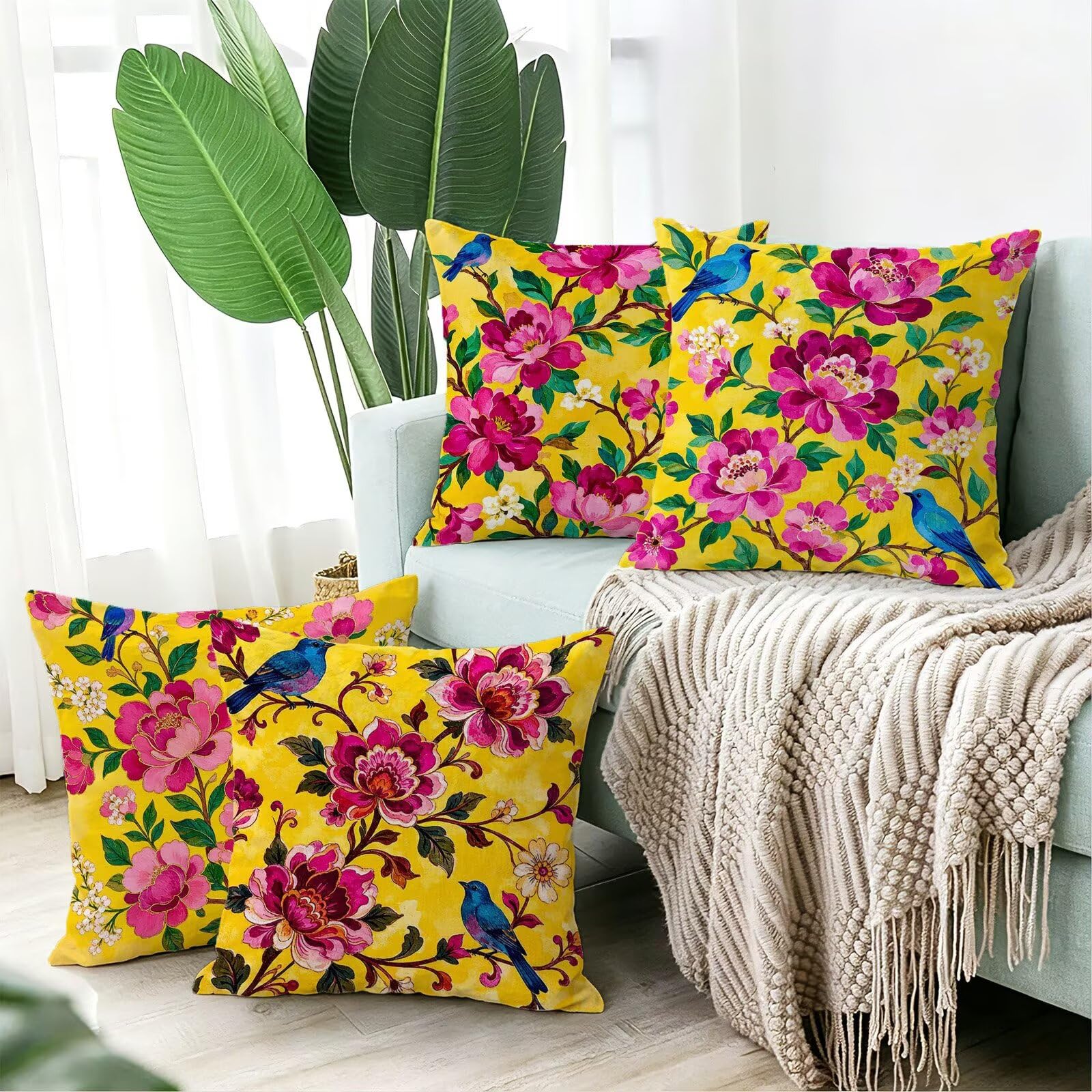 Cojines Exterior Amarillo Funda Almohada 45x45cm Juego de 4, Cod-460
