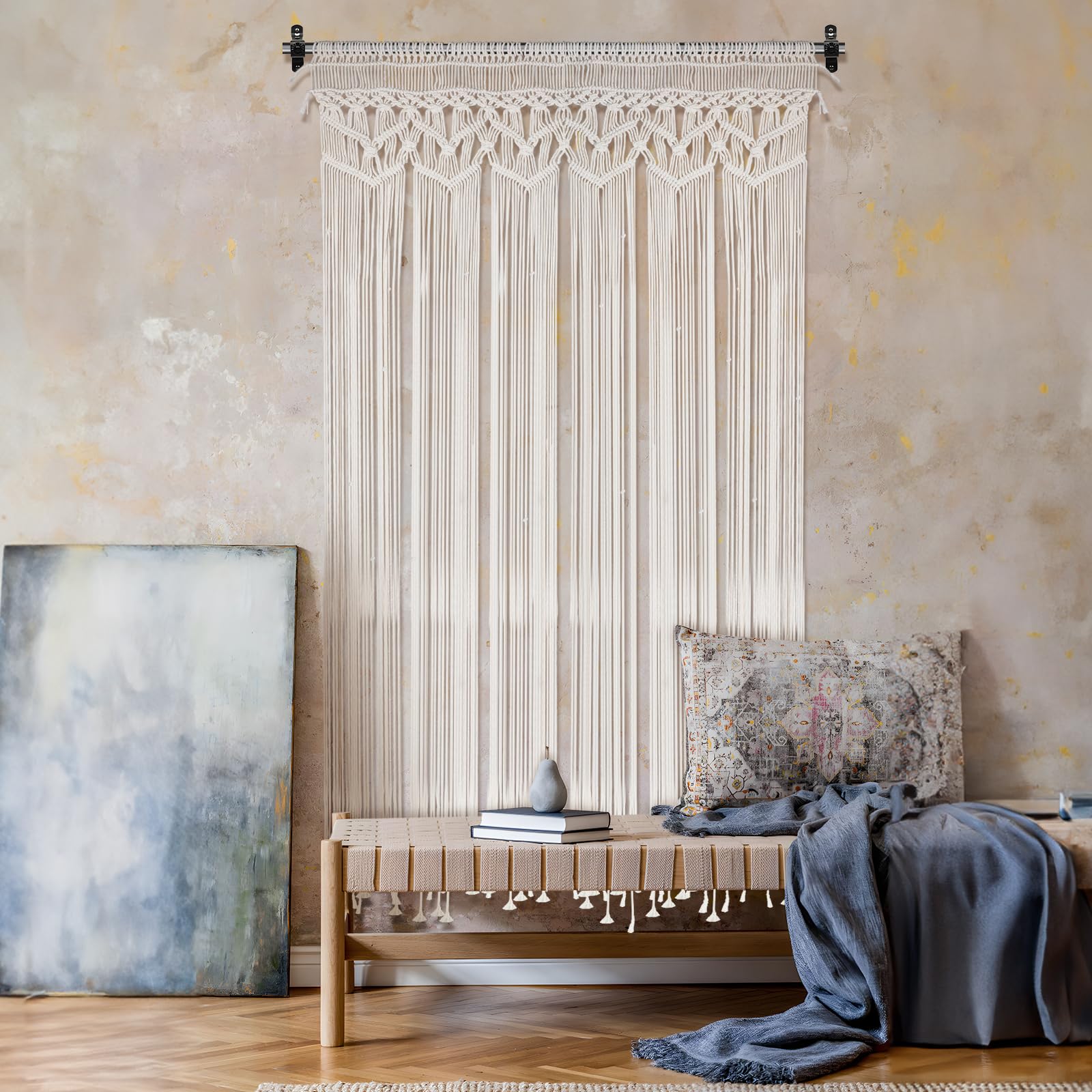 Boho geweven deurgordijnen 90 x 180 cm 95 x 200 cm 100 x 200 cm katoen kant macramé wanddecoratie bruiloft woondecoratie beige