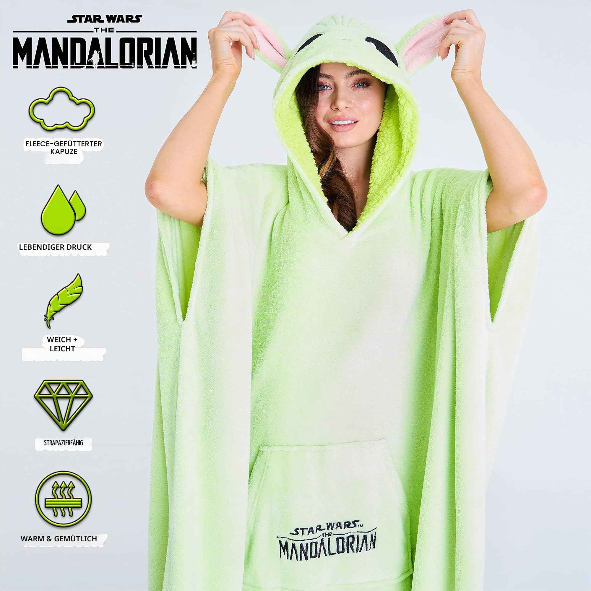Disney Übergroße Hoodie Decke Damen Lang Mandalorian Oversize Pullover Damen und Herren Fleecepullover Teenager Mädchen Jungen Kapuzenpullover Jugendliche Baby Yoda Fanartikel