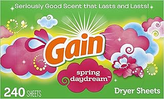 Gain Dryer Sheets, 240 Sheets, Spring Daydream Laundry Fabric Softener Sheets with Light, Long Lasting Scent