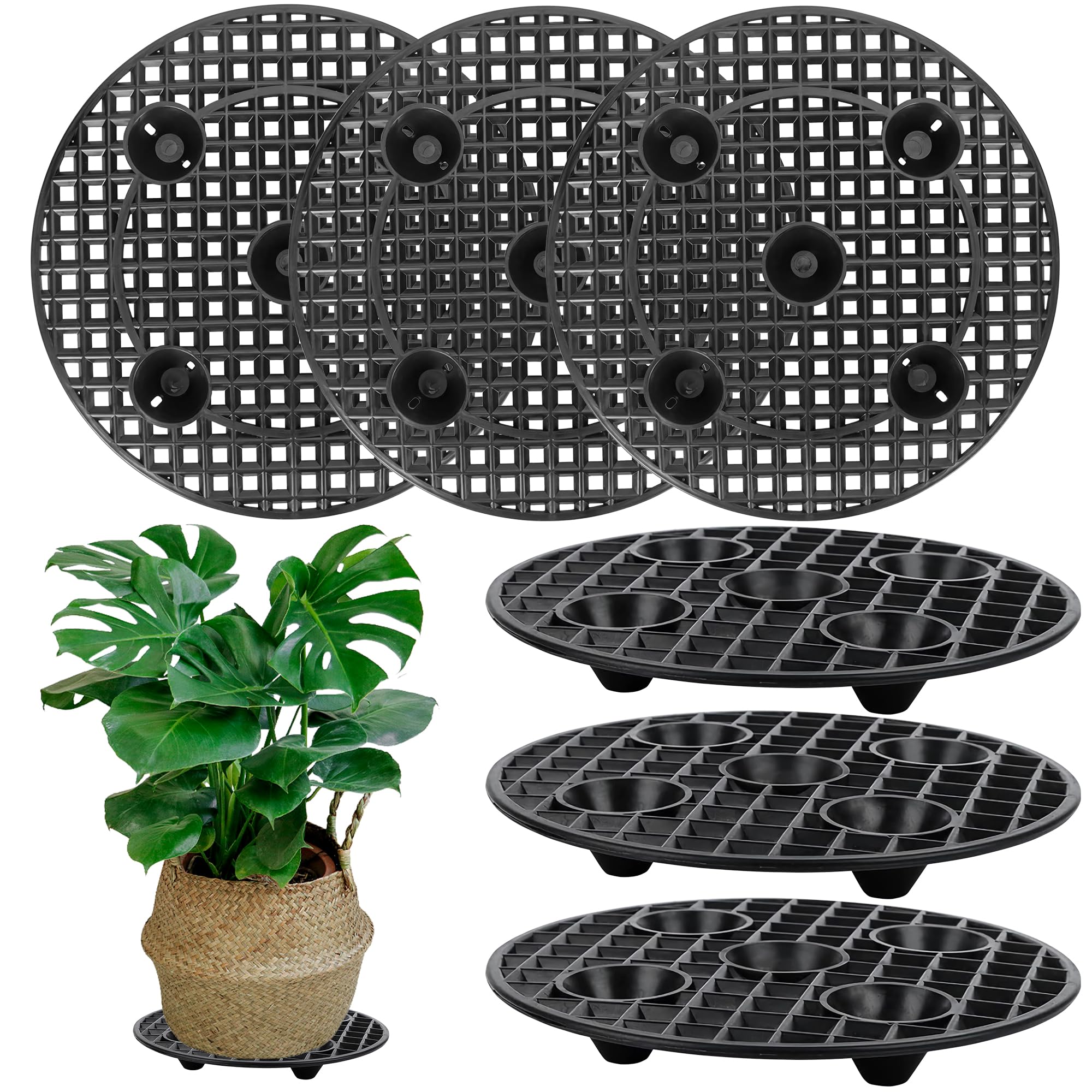 Kosydown Basic6Pcs Flower Plant Stands, Plant Stand Indoor Outdoor, Heavy Duty Potted Holder, Sturdy Plant Pot Saucer for Prevent Rot and Damage on Patio & Deck,(12Inch, Black)
